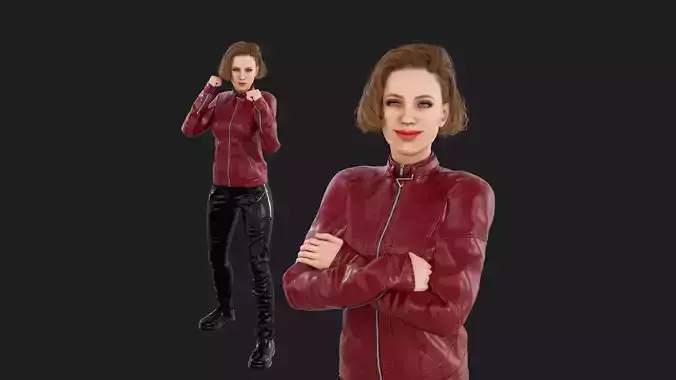 Trendy Girl with Leather Jacket Stylized Low-poly 3D model