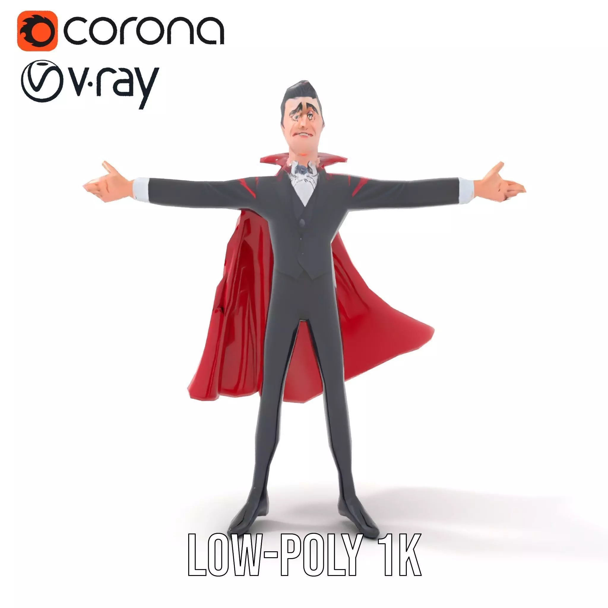 Charming Vampire Character Model Pack with Cape Low-poly 3D model_19
