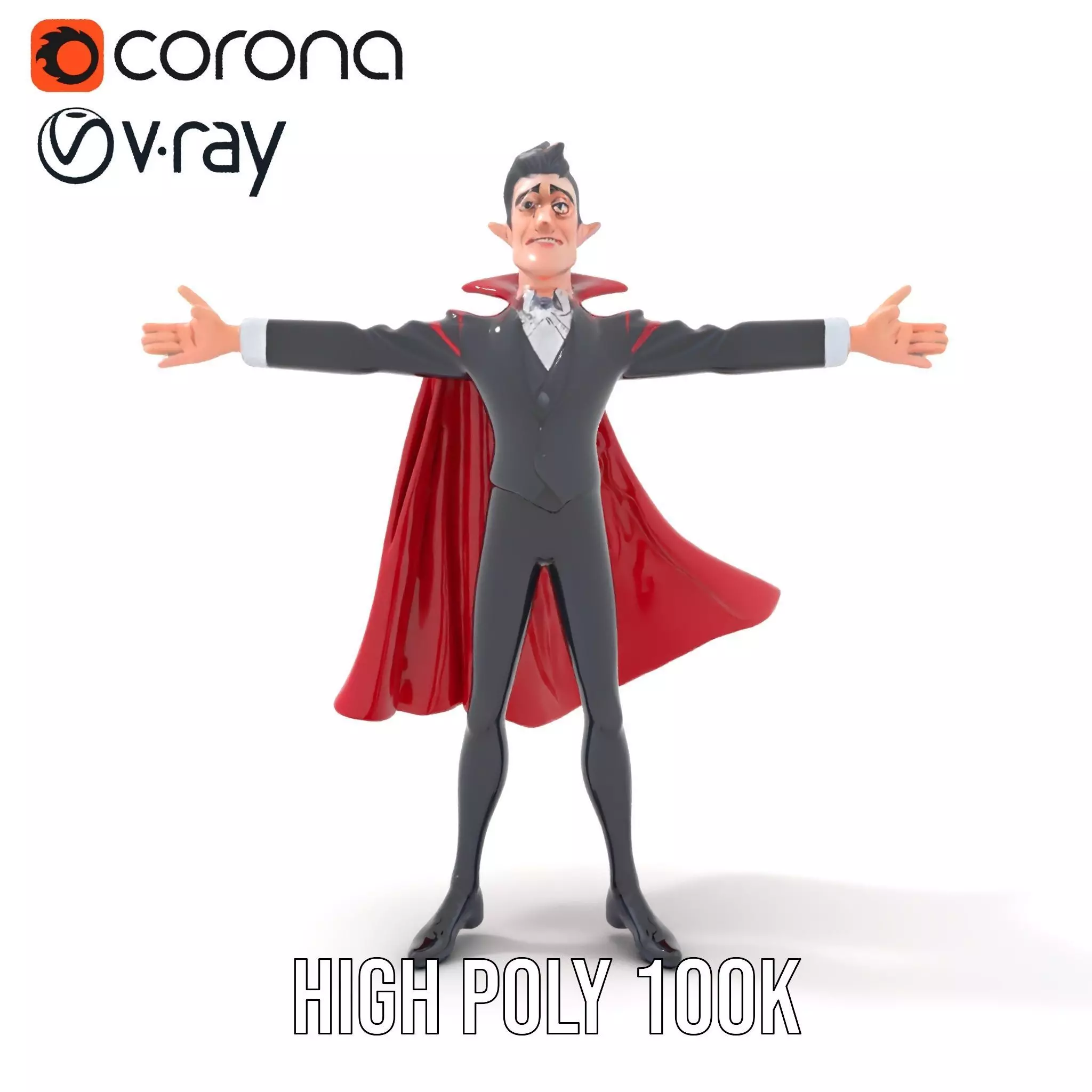 Charming Vampire Character Model Pack with Cape Low-poly 3D model_20