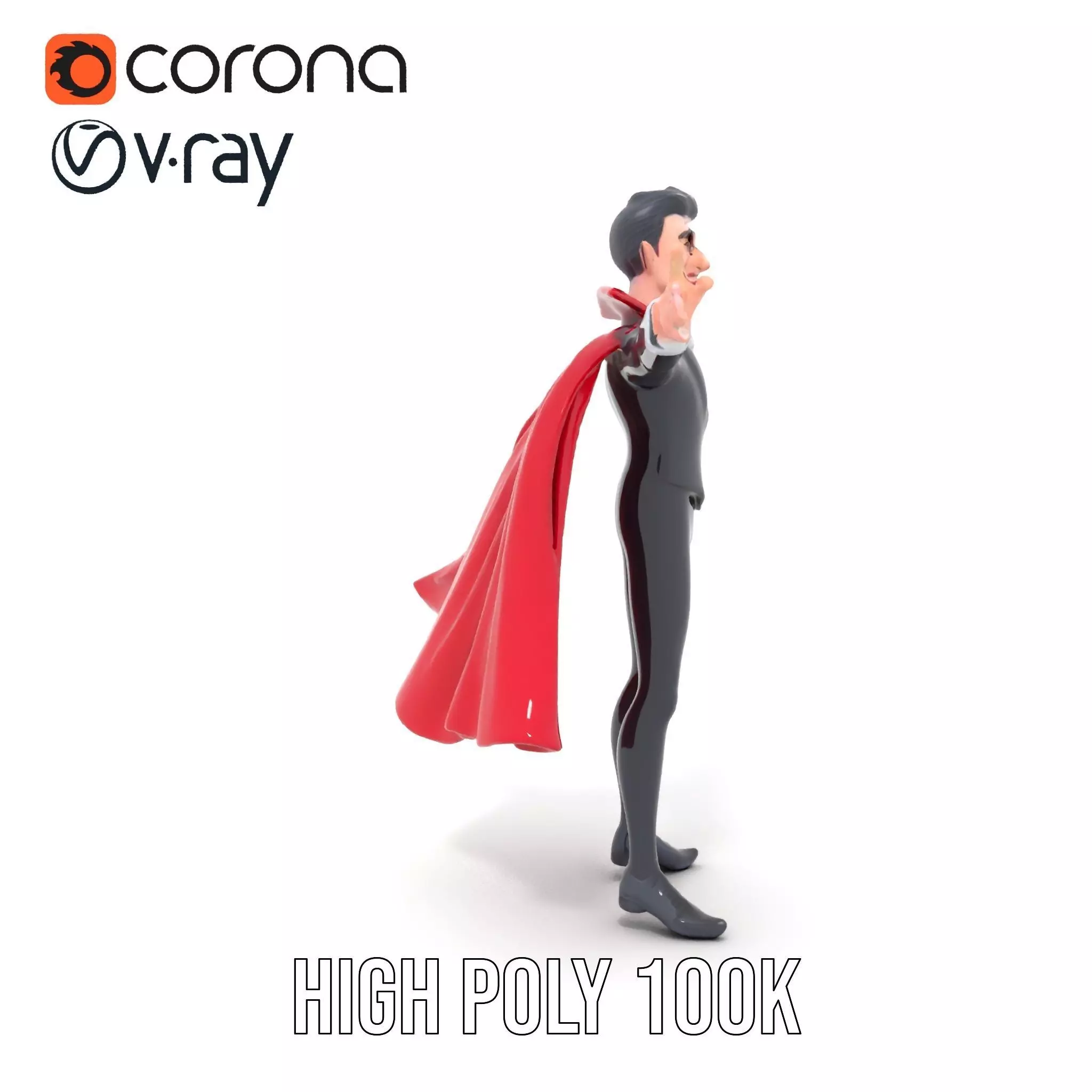 Charming Vampire Character Model Pack with Cape Low-poly 3D model_15