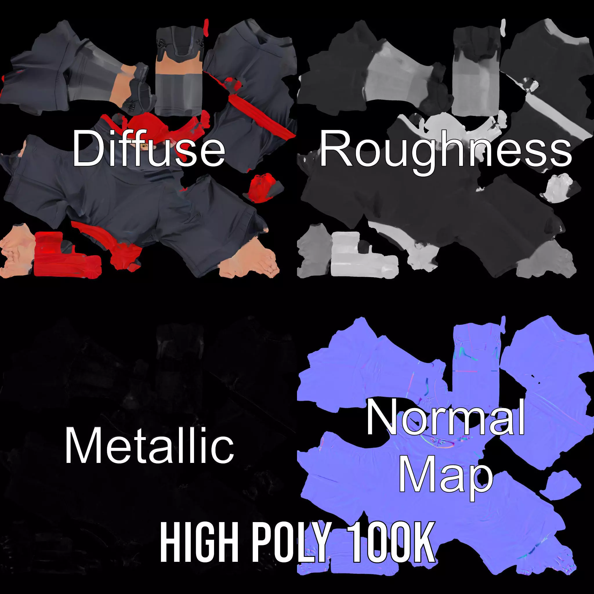 Ninja Character Model Pack with PBR Textures Low-poly 3D model_3