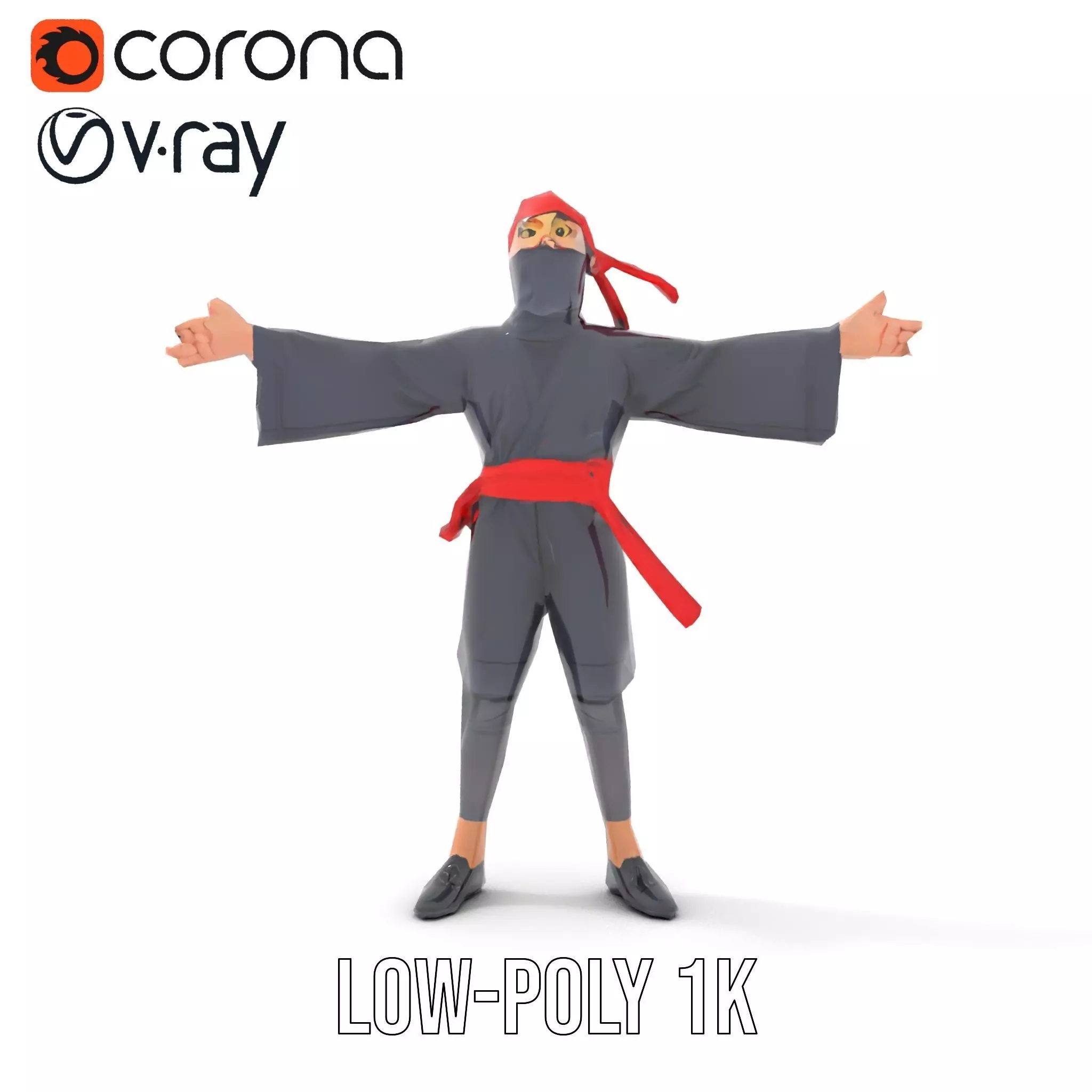 Ninja Character Model Pack with PBR Textures Low-poly 3D model_14