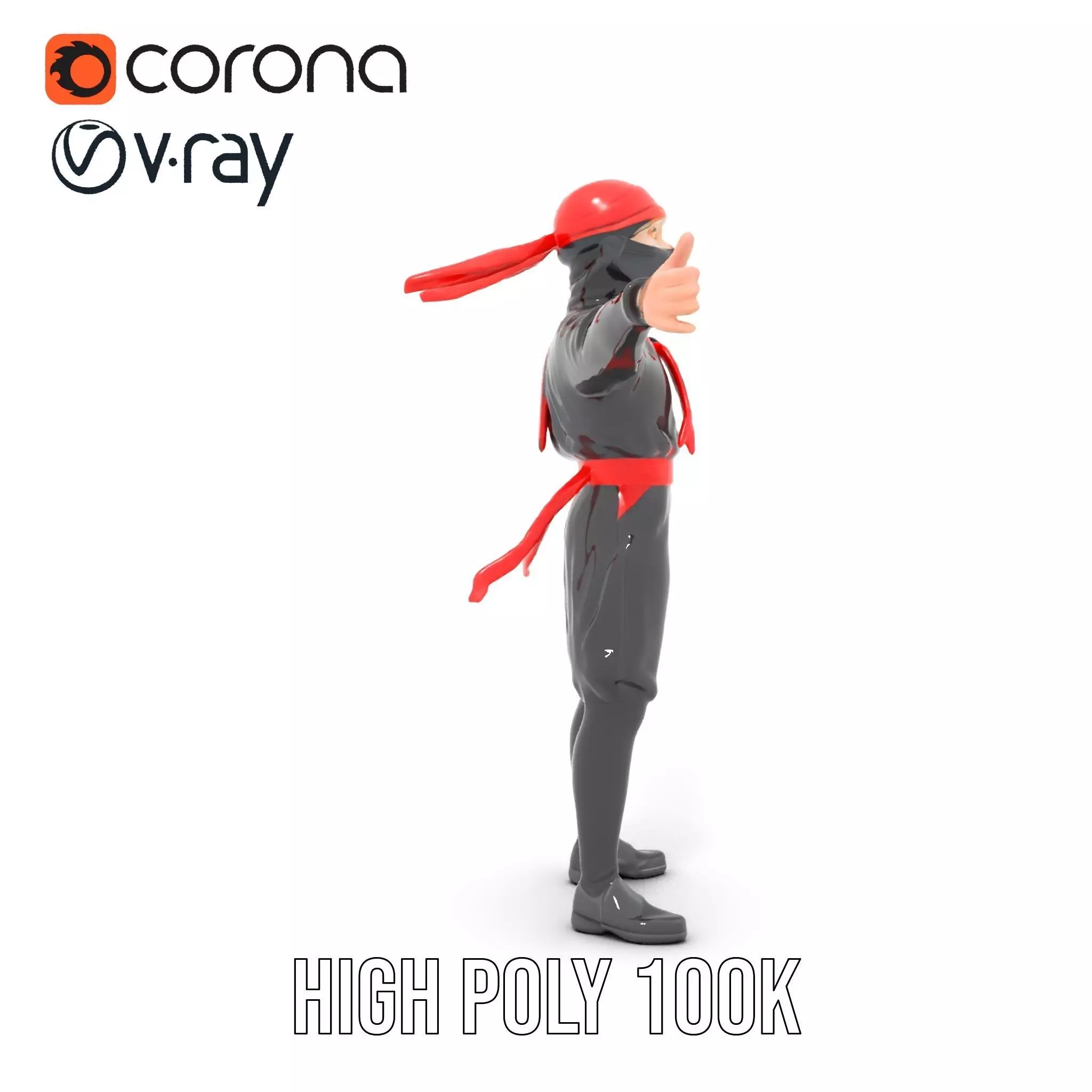 Ninja Character Model Pack with Black Outfit Low-poly 3D model_14