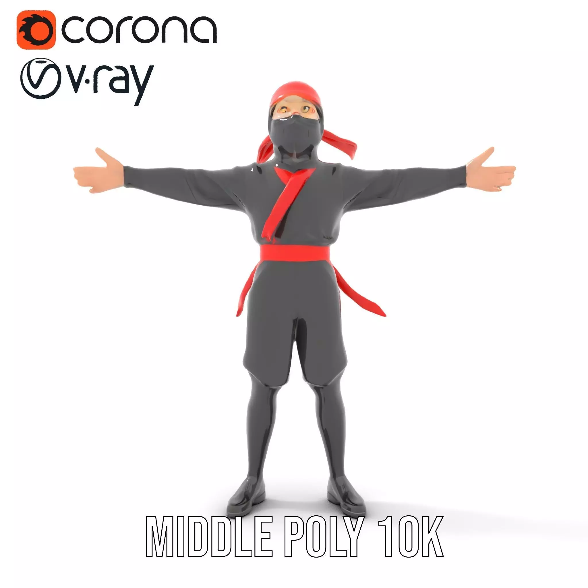 Ninja Character Model Pack with Black Outfit Low-poly 3D model_23