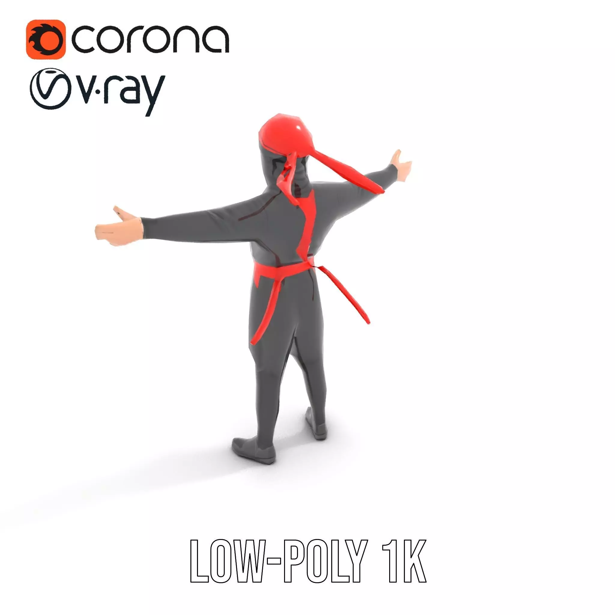 Ninja Character Model Pack with Black Outfit Low-poly 3D model_24