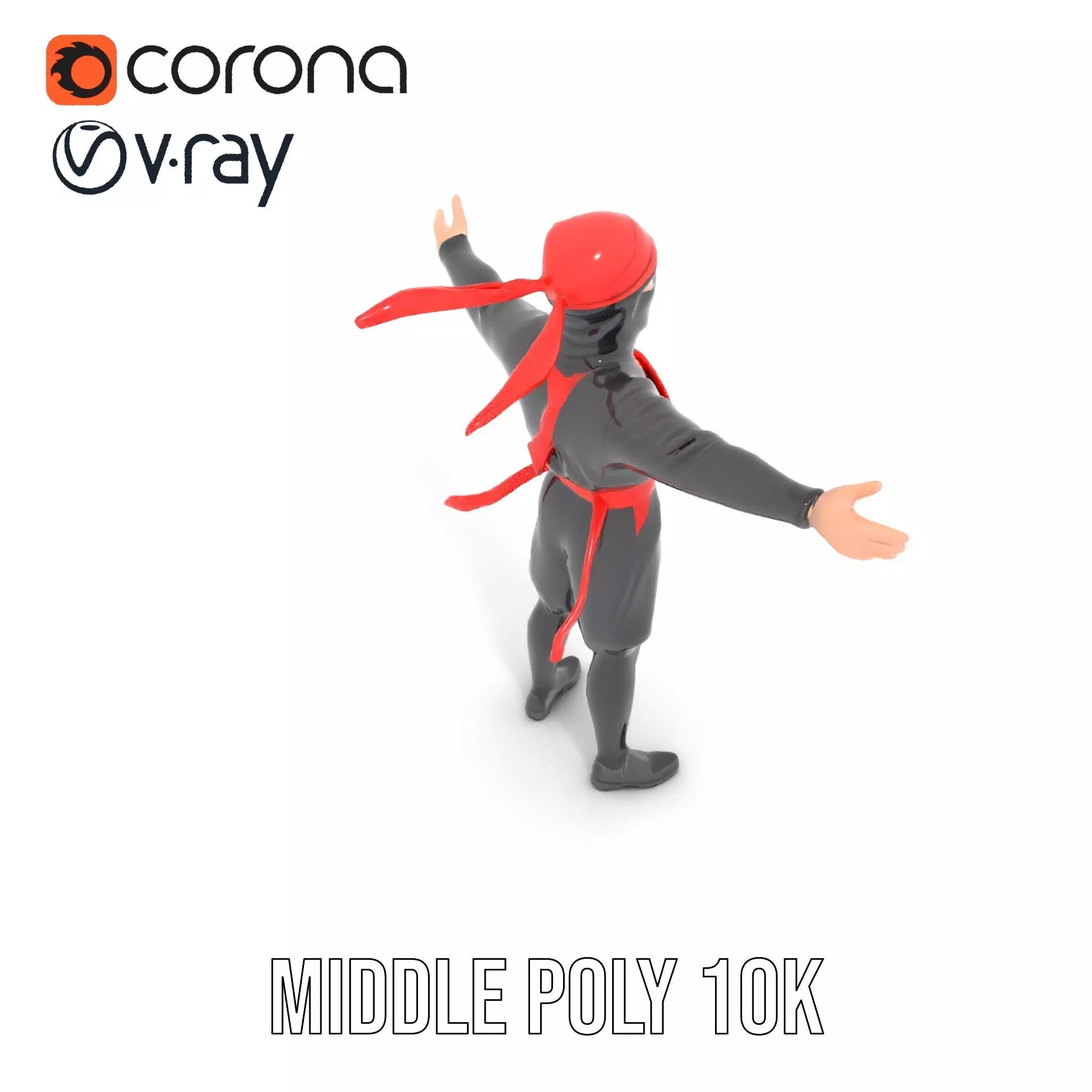 Ninja Character Model Pack with Black Outfit Low-poly 3D model_9