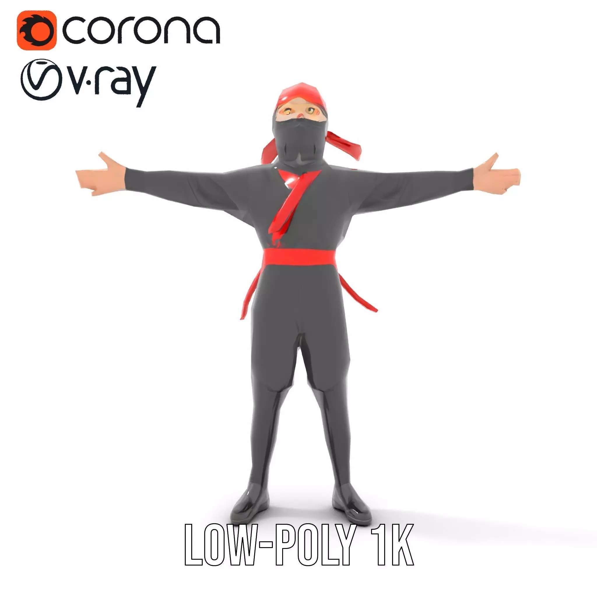 Ninja Character Model Pack with Black Outfit Low-poly 3D model_7