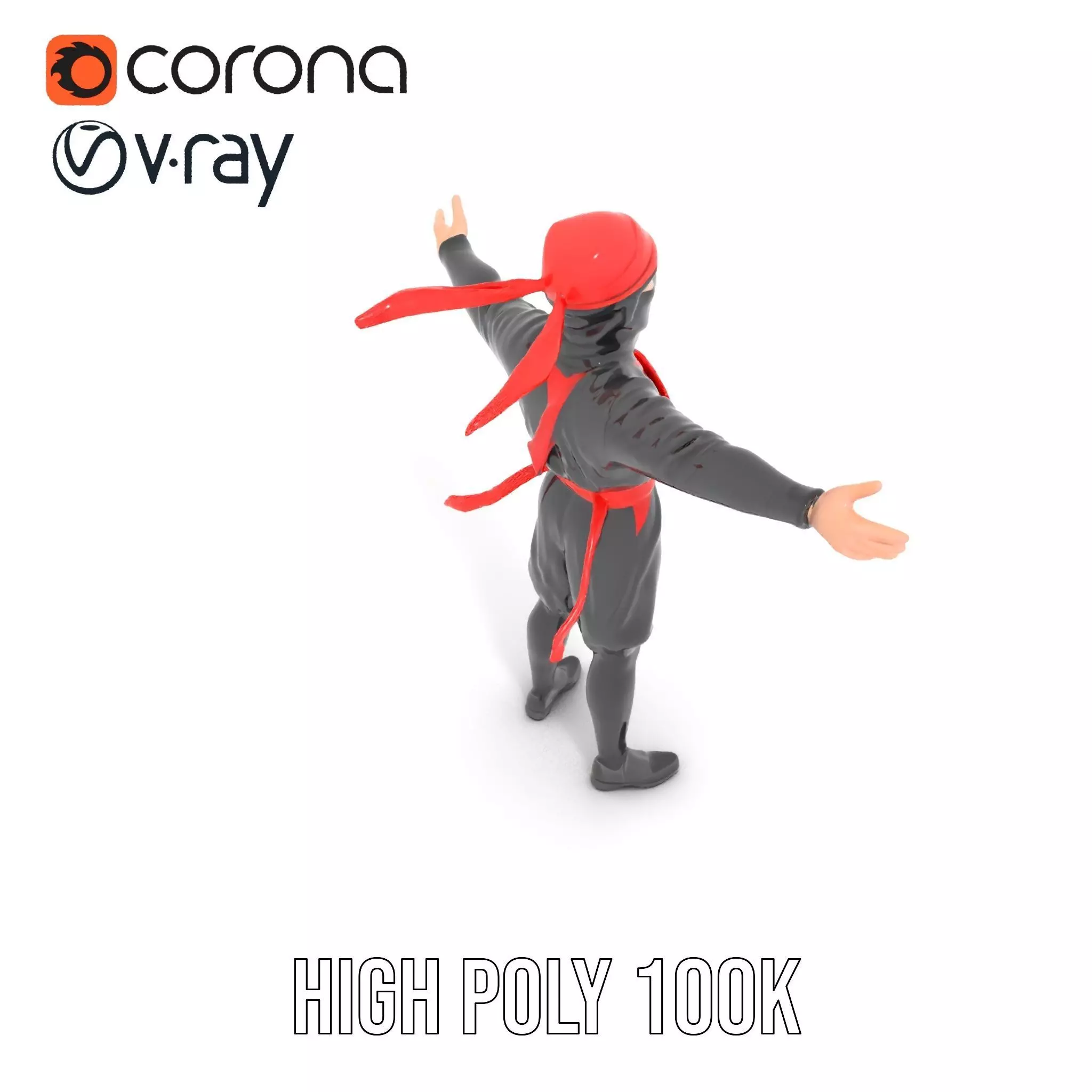 Ninja Character Model Pack with Black Outfit Low-poly 3D model_28