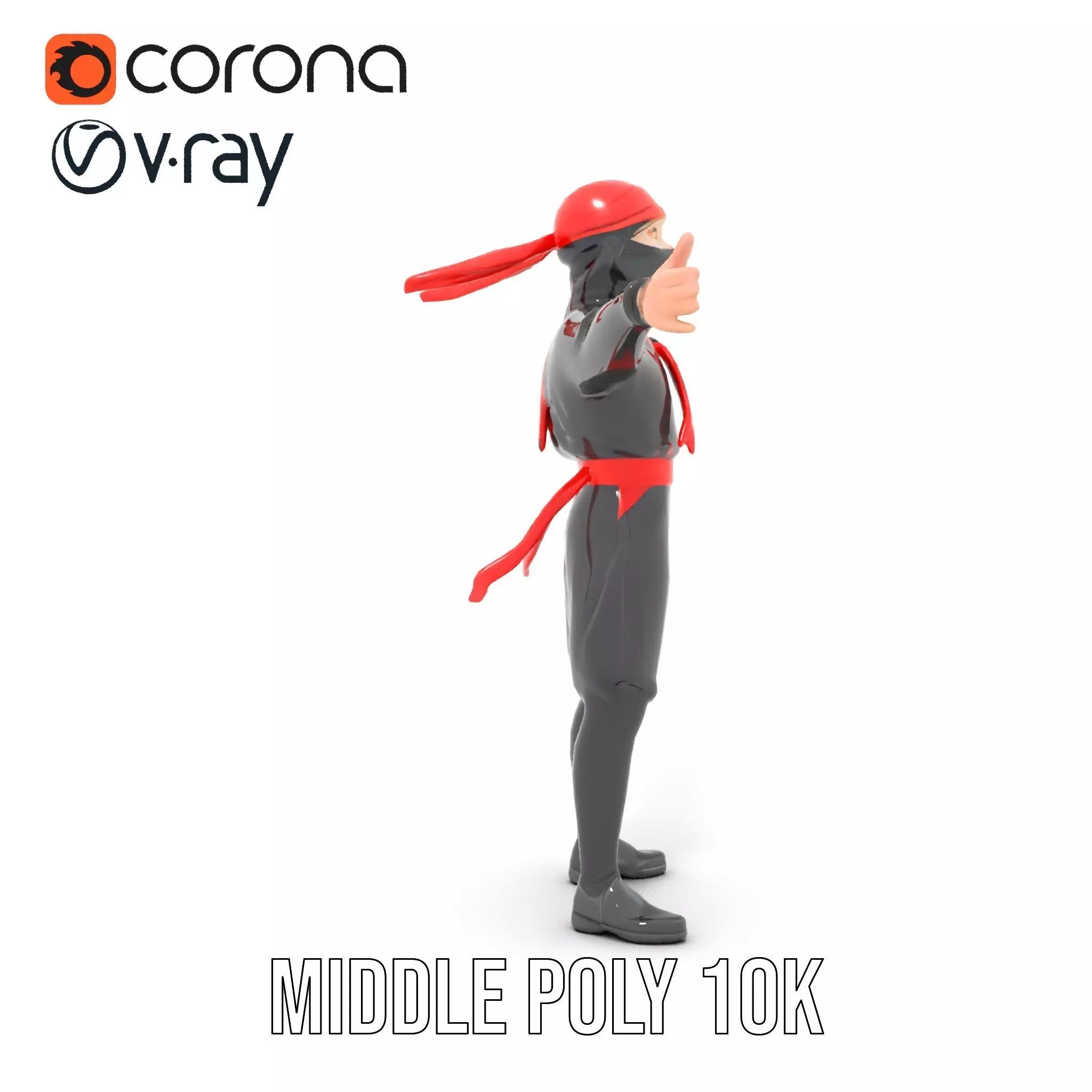 Ninja Character Model Pack with Black Outfit Low-poly 3D model_5