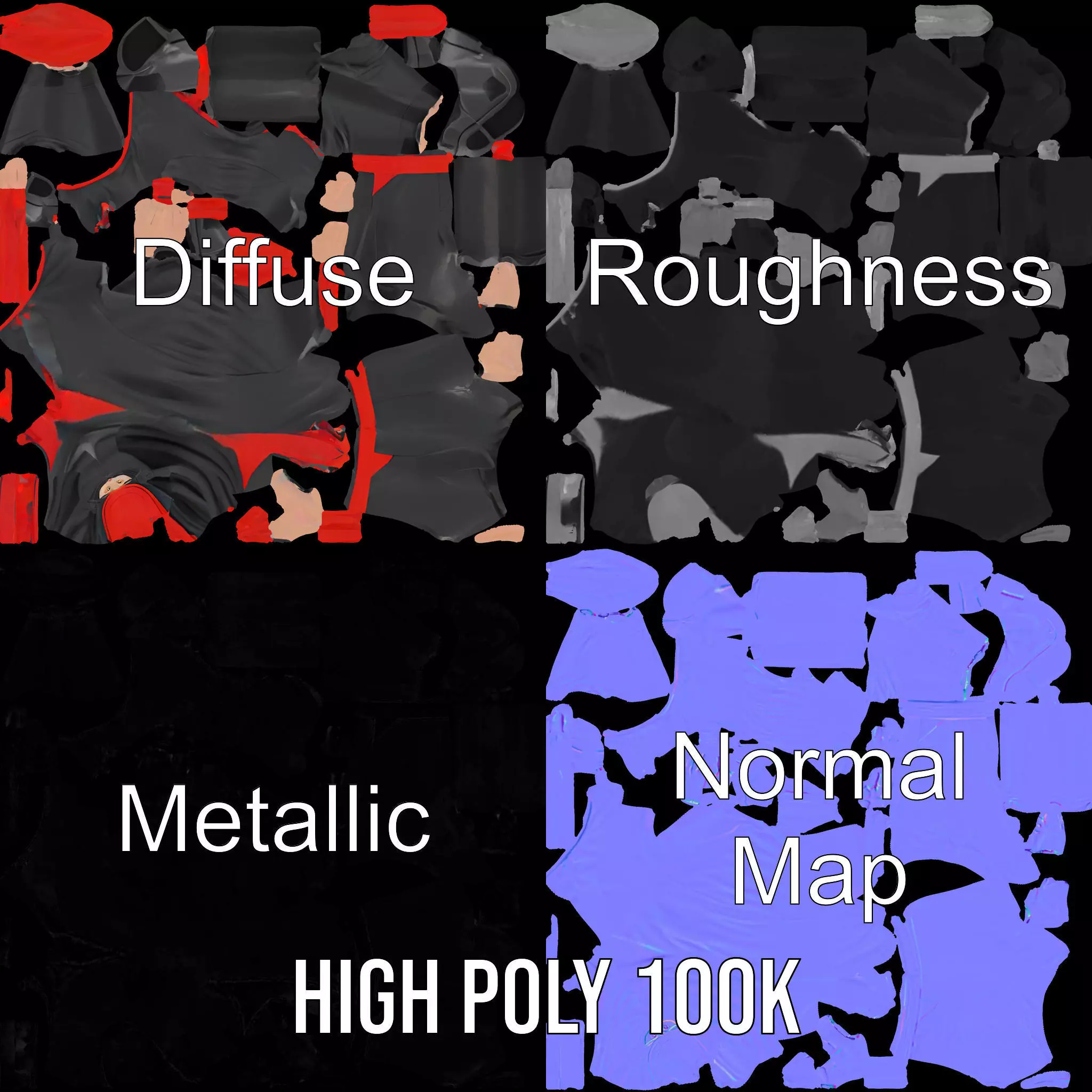 Ninja Character Model Pack with Black Outfit Low-poly 3D model_3