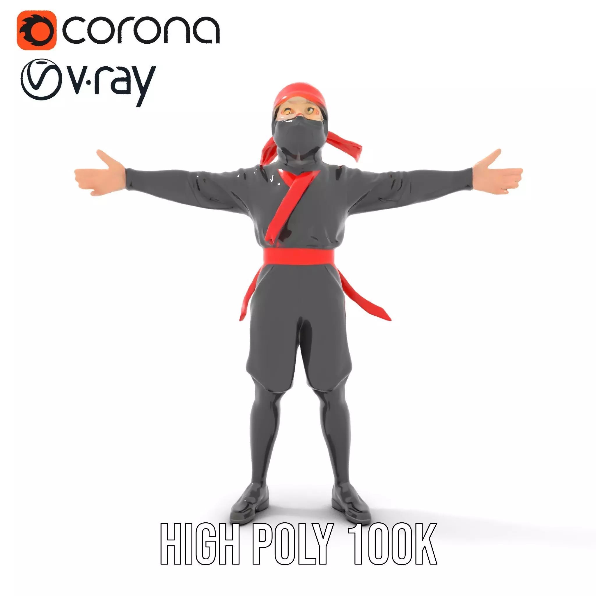 Ninja Character Model Pack with Black Outfit Low-poly 3D model_25