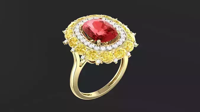 Red Sapphire Cushion Ring 0014 3D print model