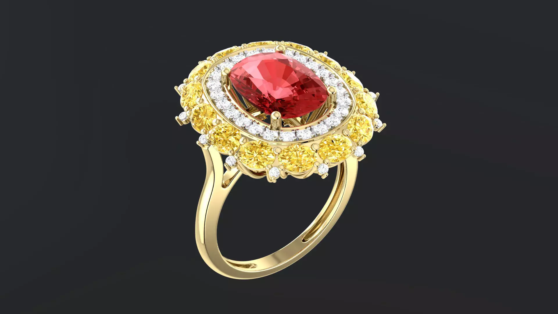 Red Sapphire Cushion Ring 0014 3D print model