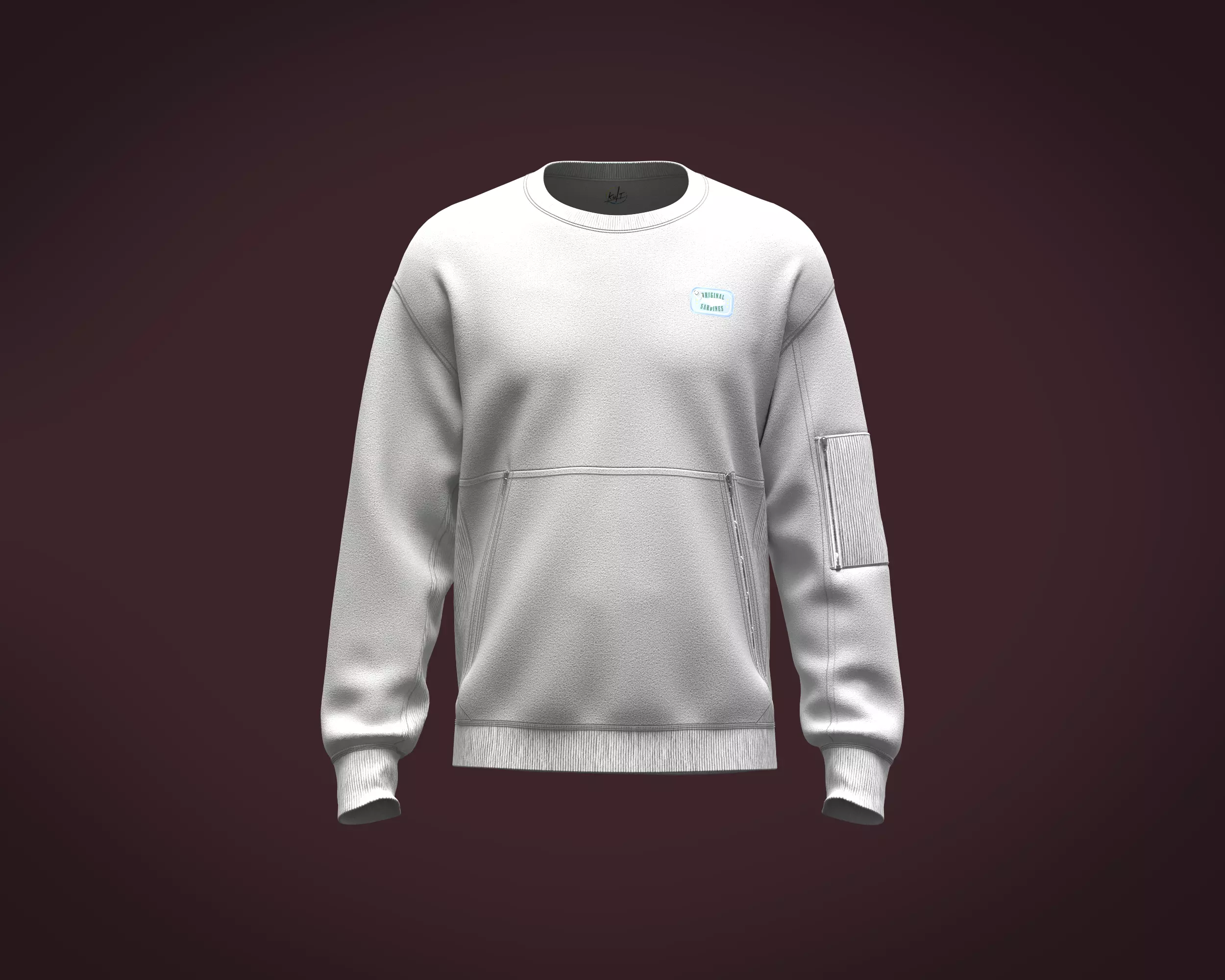 Mens multiple zip pocket sweatshirt with cut and sew 3D model