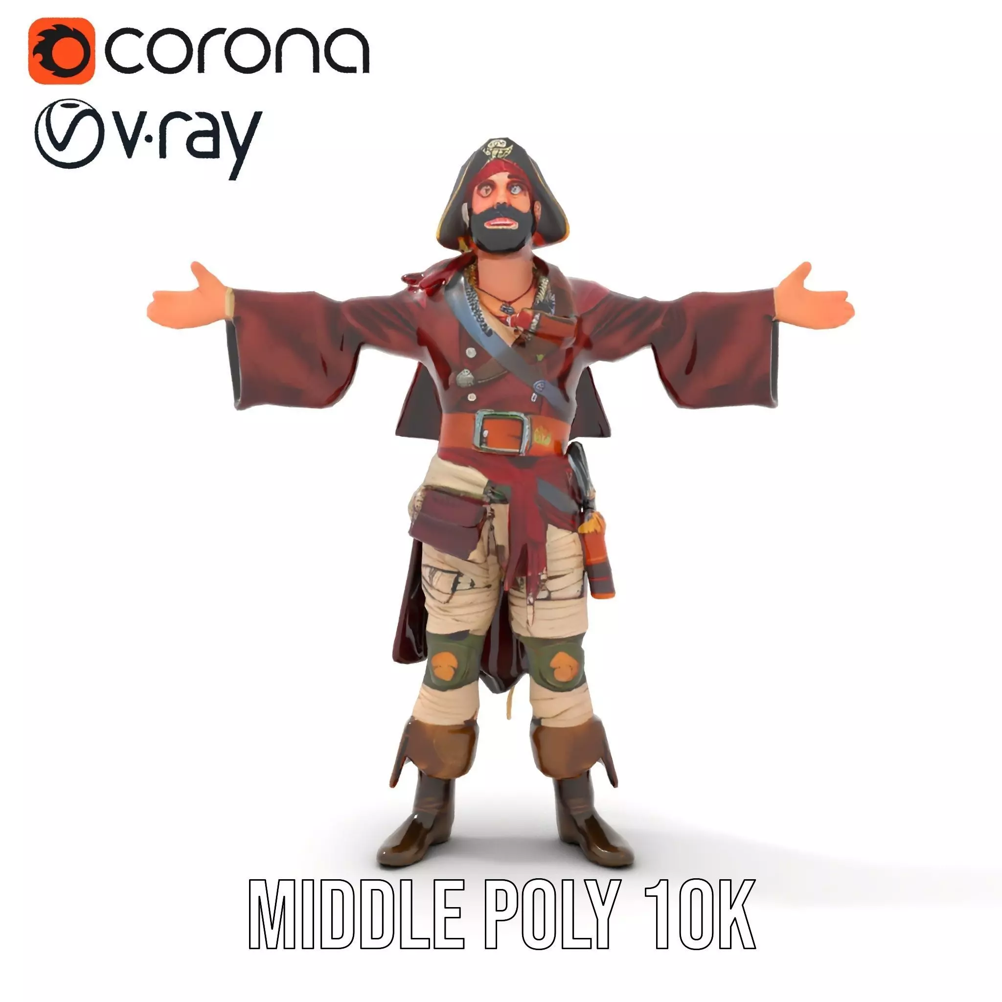 Pirate Character Model Pack with Detailed Garments Low-poly 3D model_22