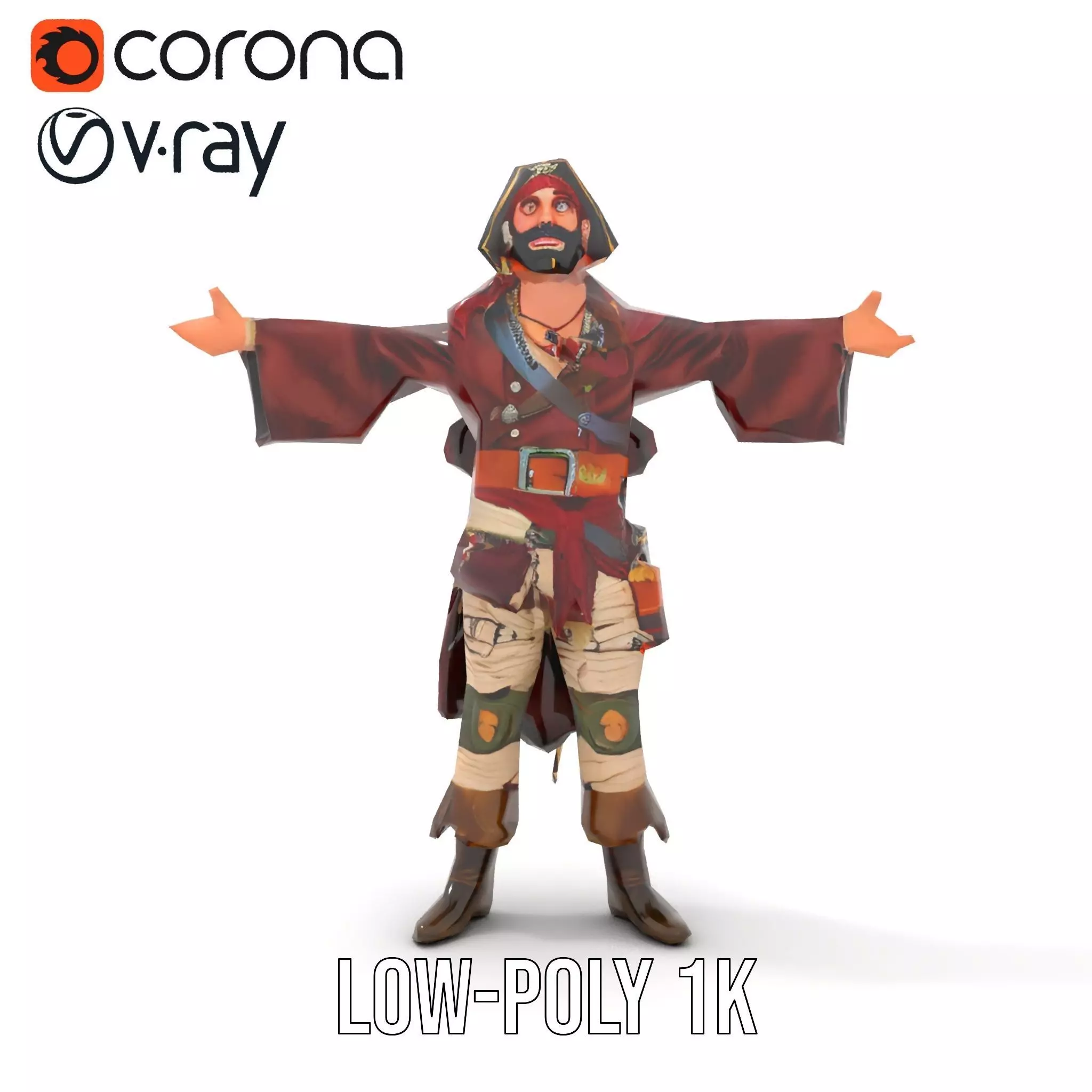 Pirate Character Model Pack with Detailed Garments Low-poly 3D model_10