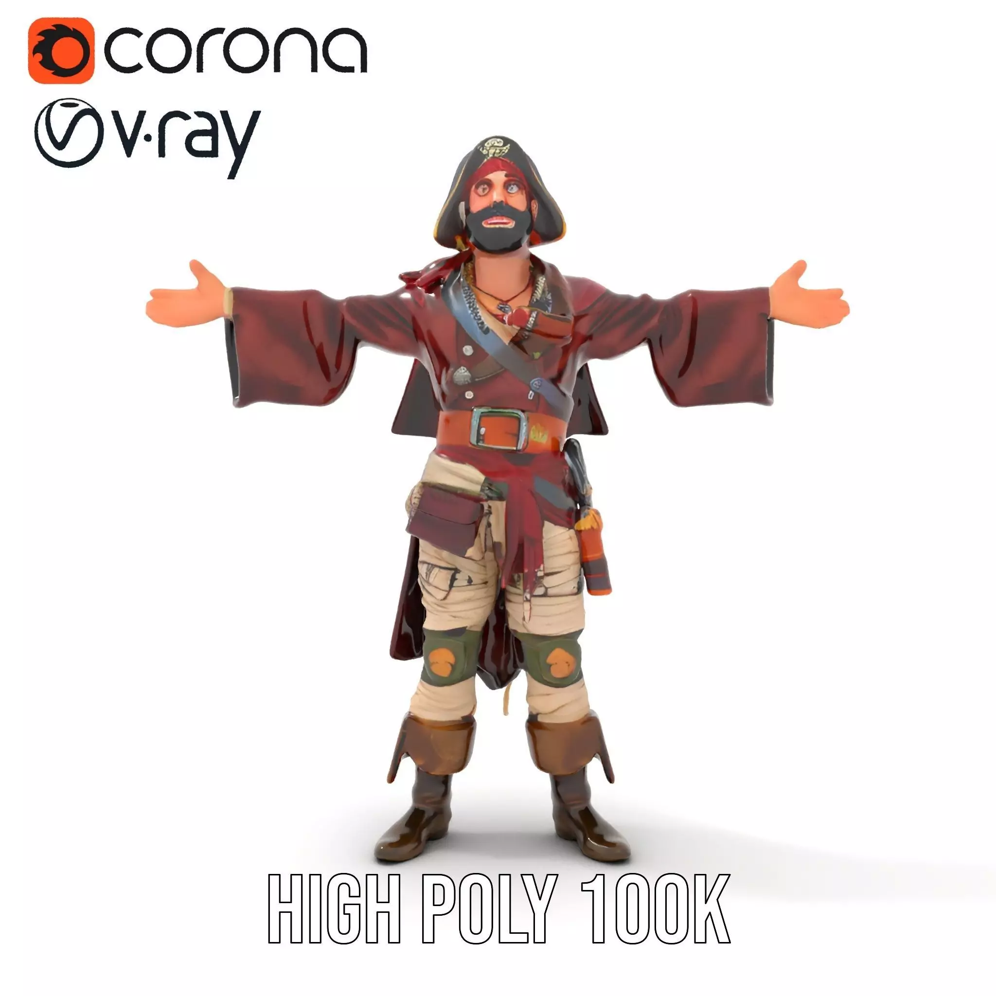 Pirate Character Model Pack with Detailed Garments Low-poly 3D model_9