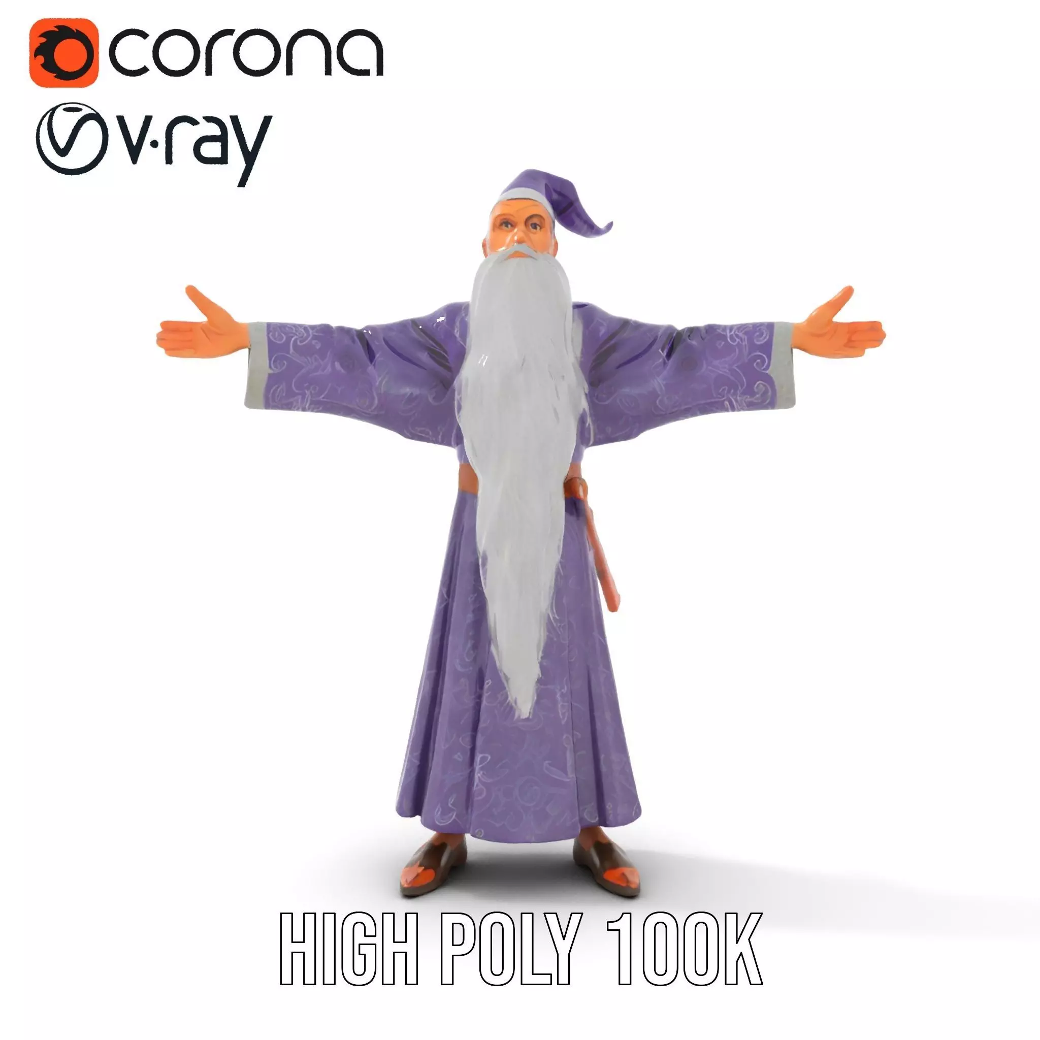 Wizard Character Model Pack with Detailed Robes and Beard Low-poly 3D model_19