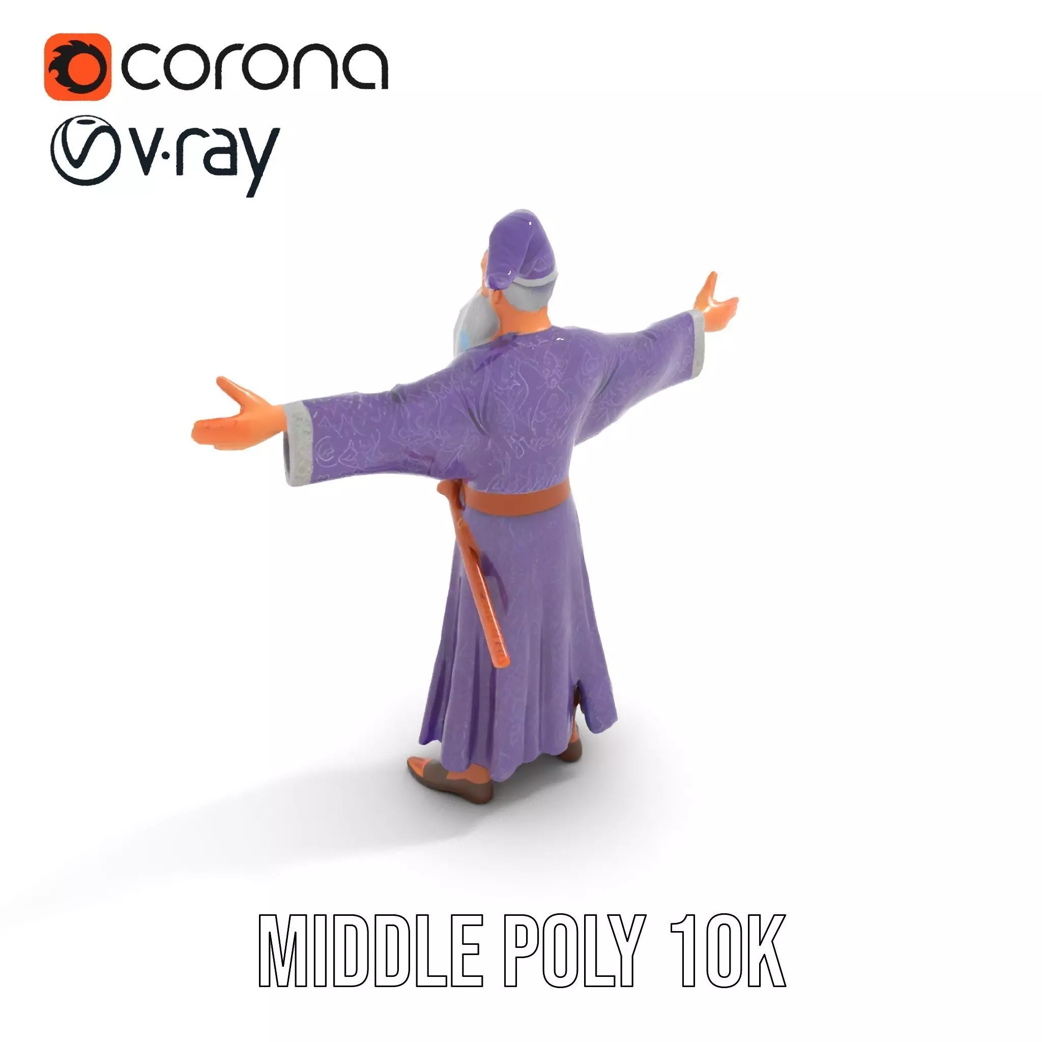 Wizard Character Model Pack with Detailed Robes and Beard Low-poly 3D model_6