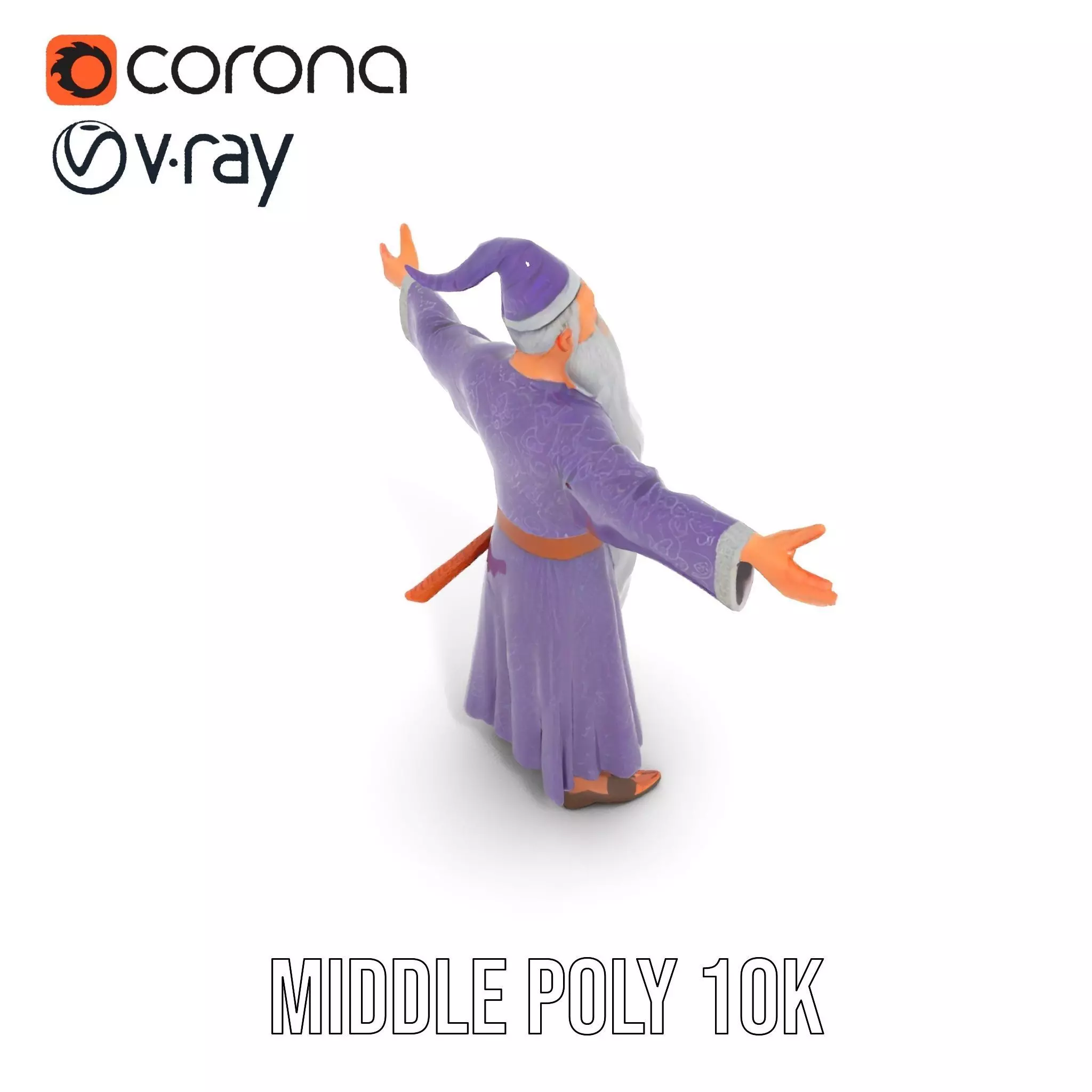 Wizard Character Model Pack with Detailed Robes and Beard Low-poly 3D model_14