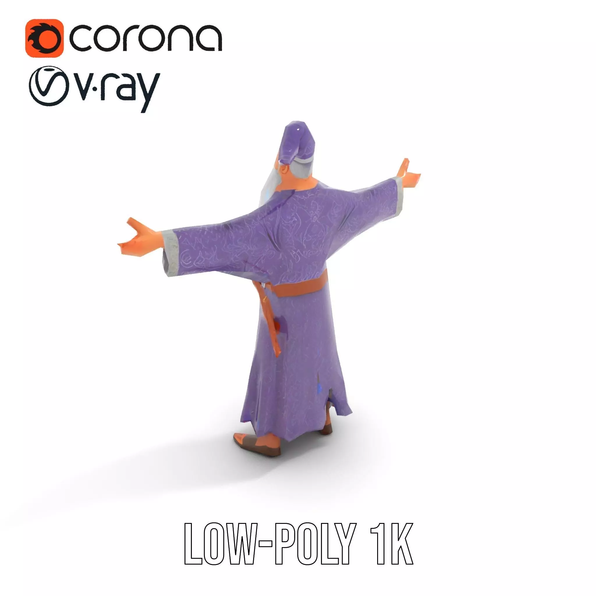 Wizard Character Model Pack with Detailed Robes and Beard Low-poly 3D model_7