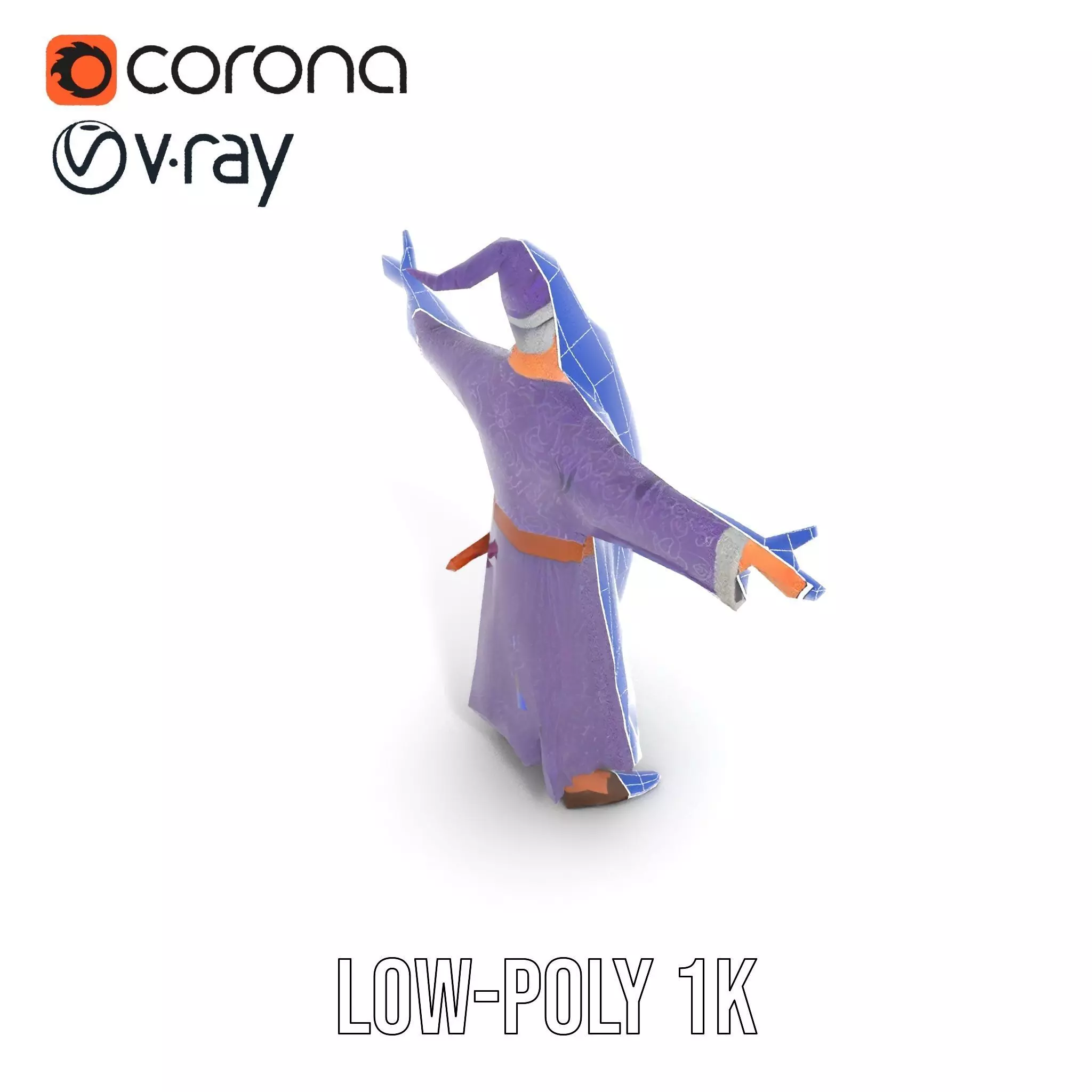 Wizard Character Model Pack with Detailed Robes and Beard Low-poly 3D model_30