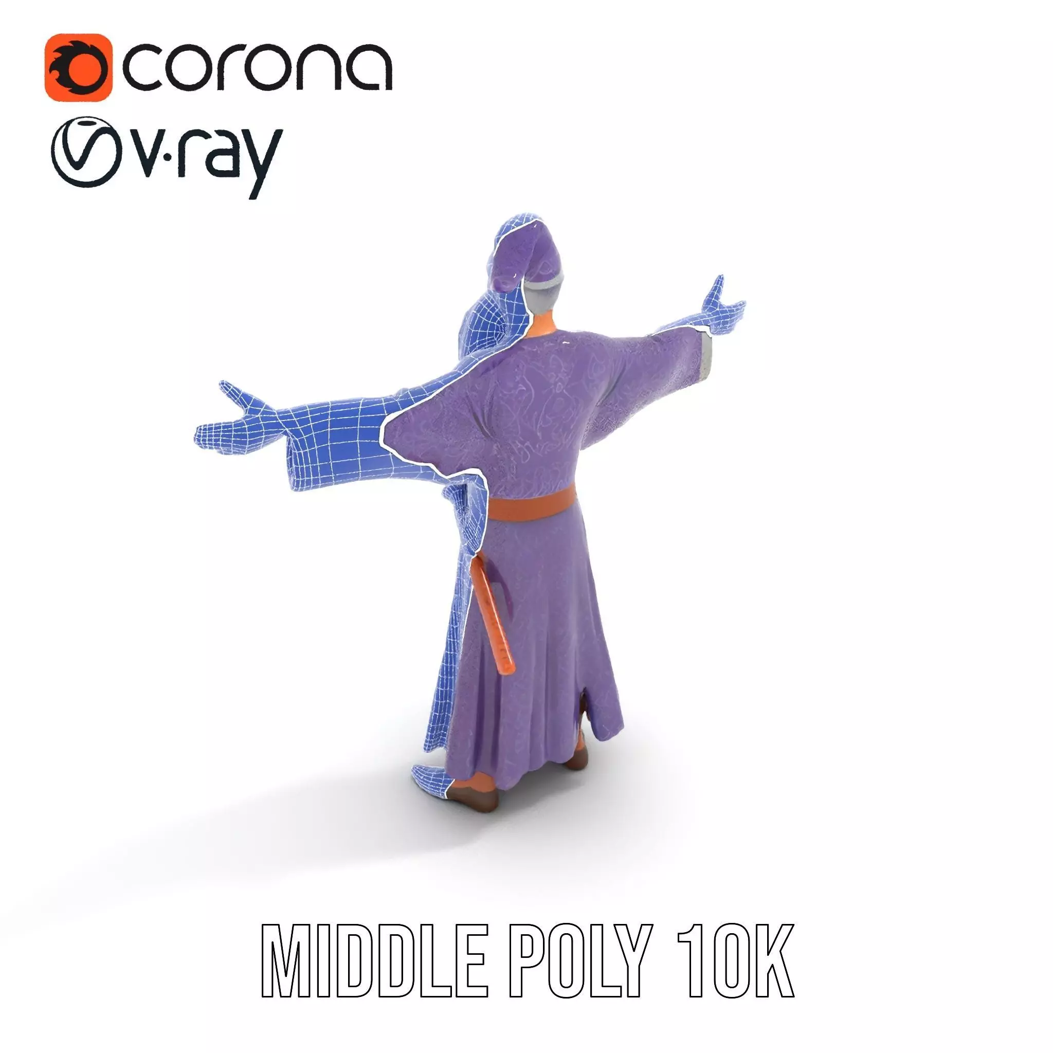 Wizard Character Model Pack with Detailed Robes and Beard Low-poly 3D model_23