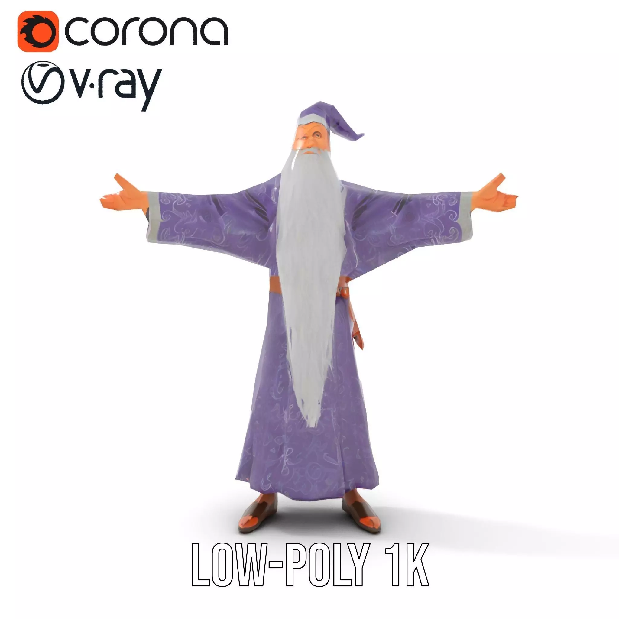Wizard Character Model Pack with Detailed Robes and Beard Low-poly 3D model_12