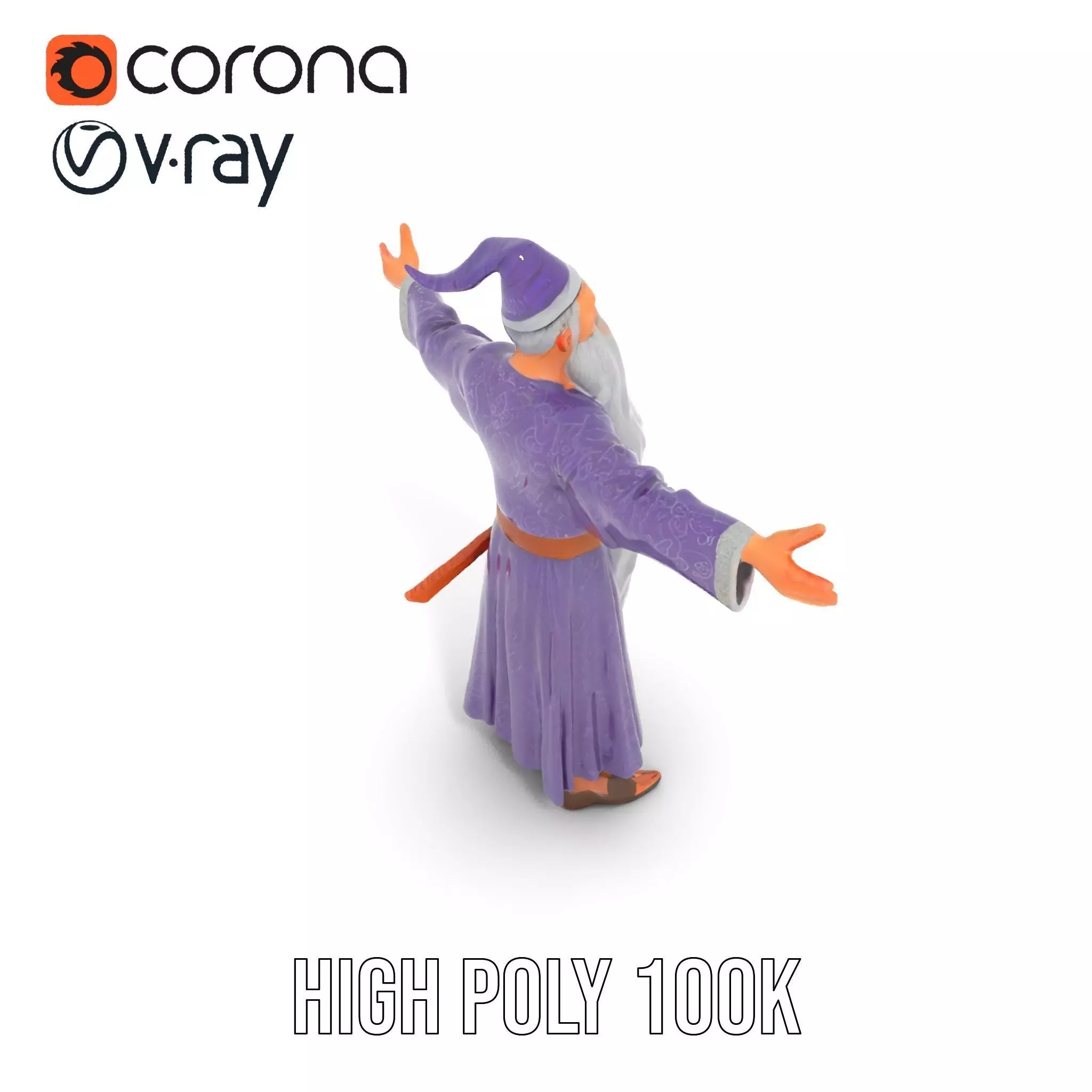 Wizard Character Model Pack with Detailed Robes and Beard Low-poly 3D model_13