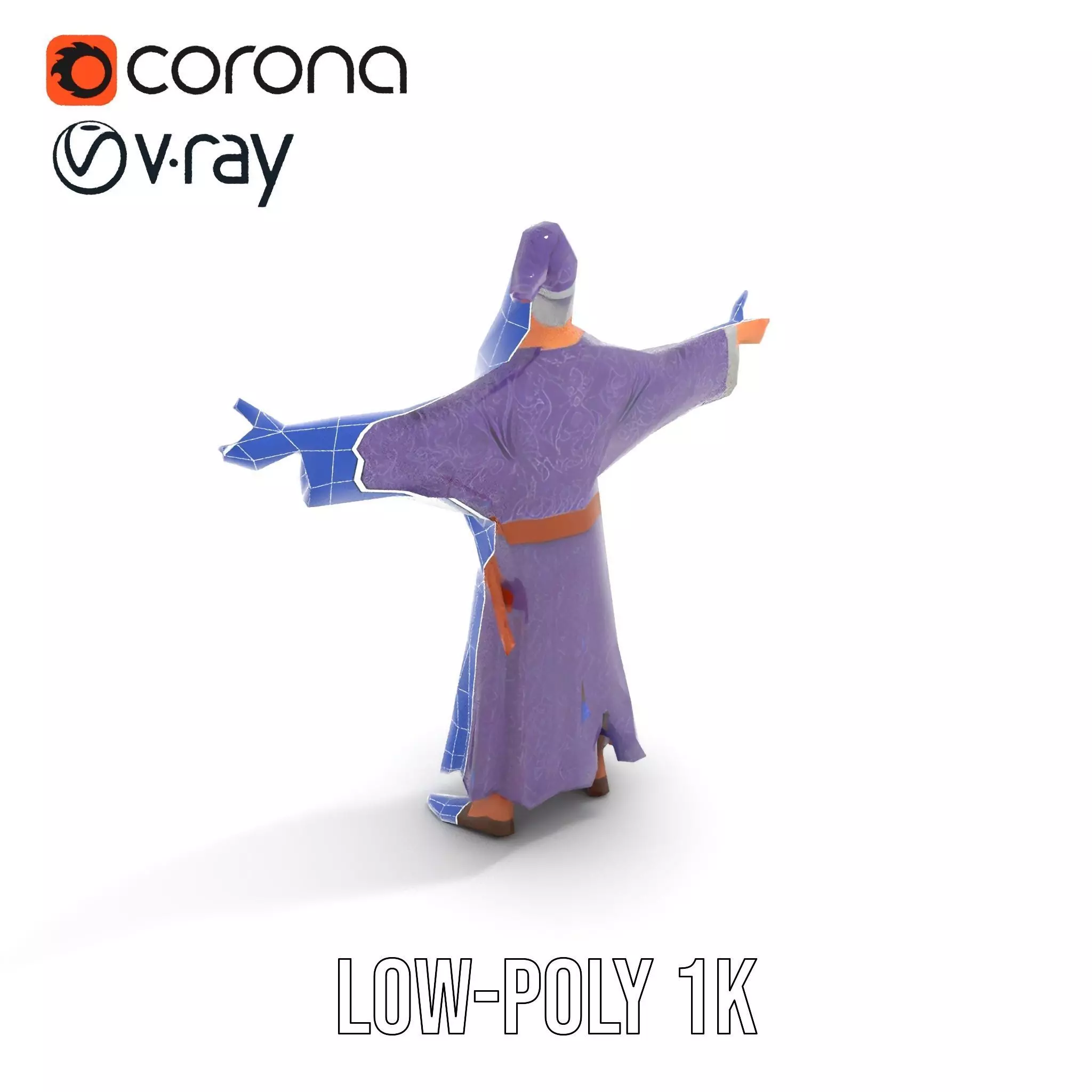 Wizard Character Model Pack with Detailed Robes and Beard Low-poly 3D model_27