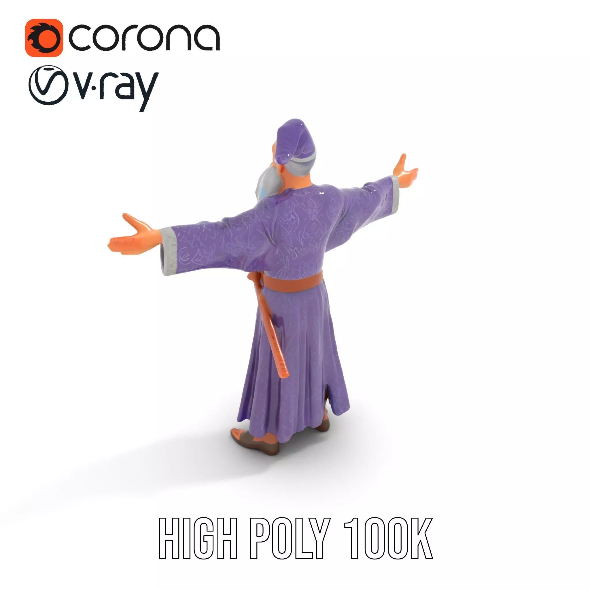 Wizard Character Model Pack with Detailed Robes and Beard Low-poly 3D model_22