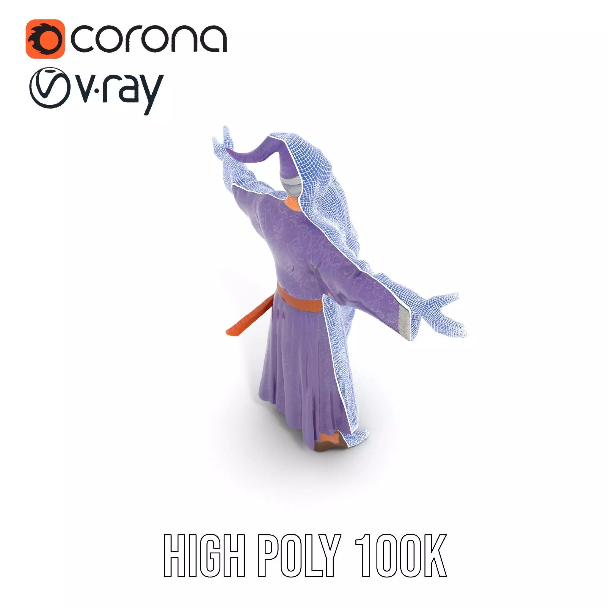 Wizard Character Model Pack with Detailed Robes and Beard Low-poly 3D model_25