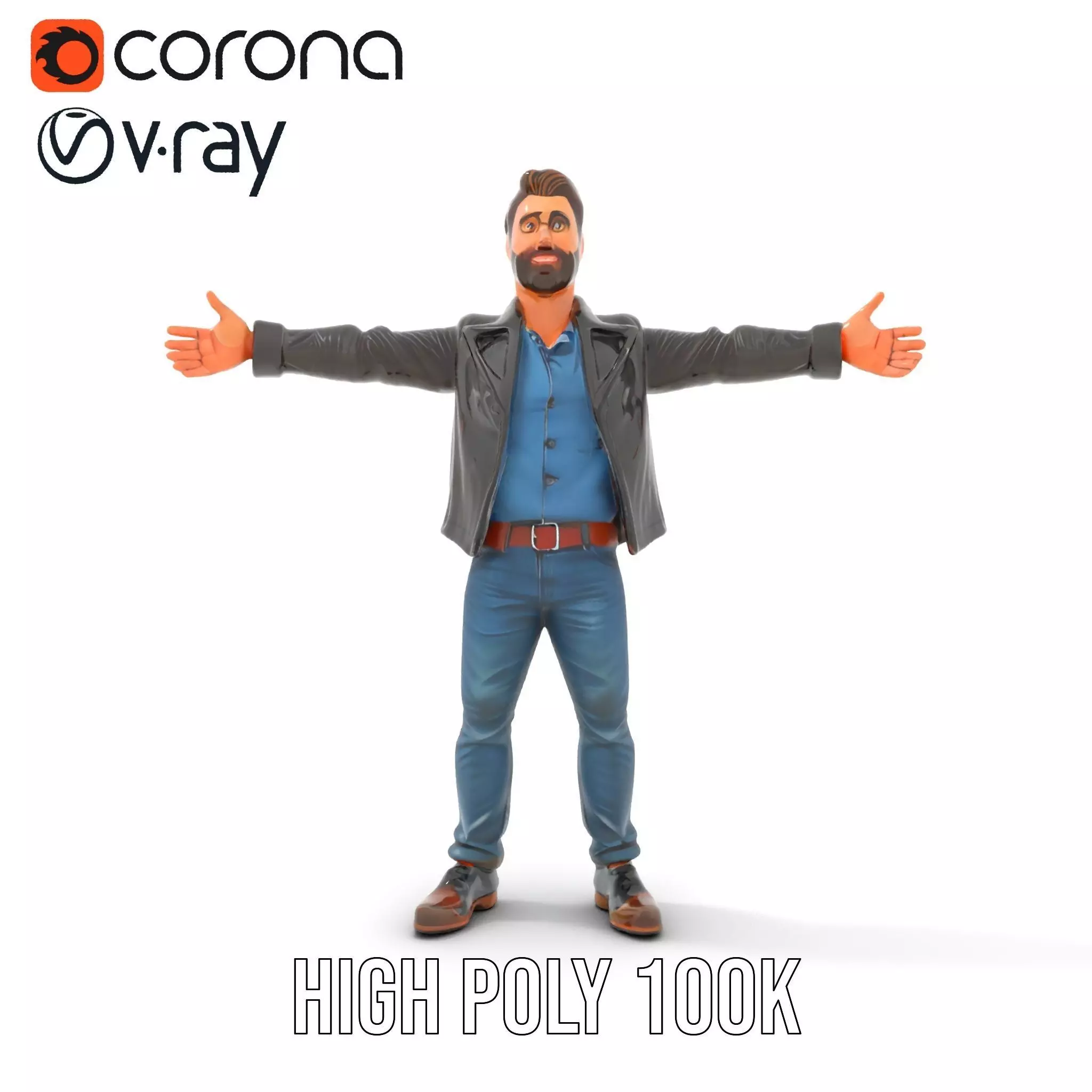 Stylish Male Character in Leather Jacket Model Pack Low-poly 3D model_28