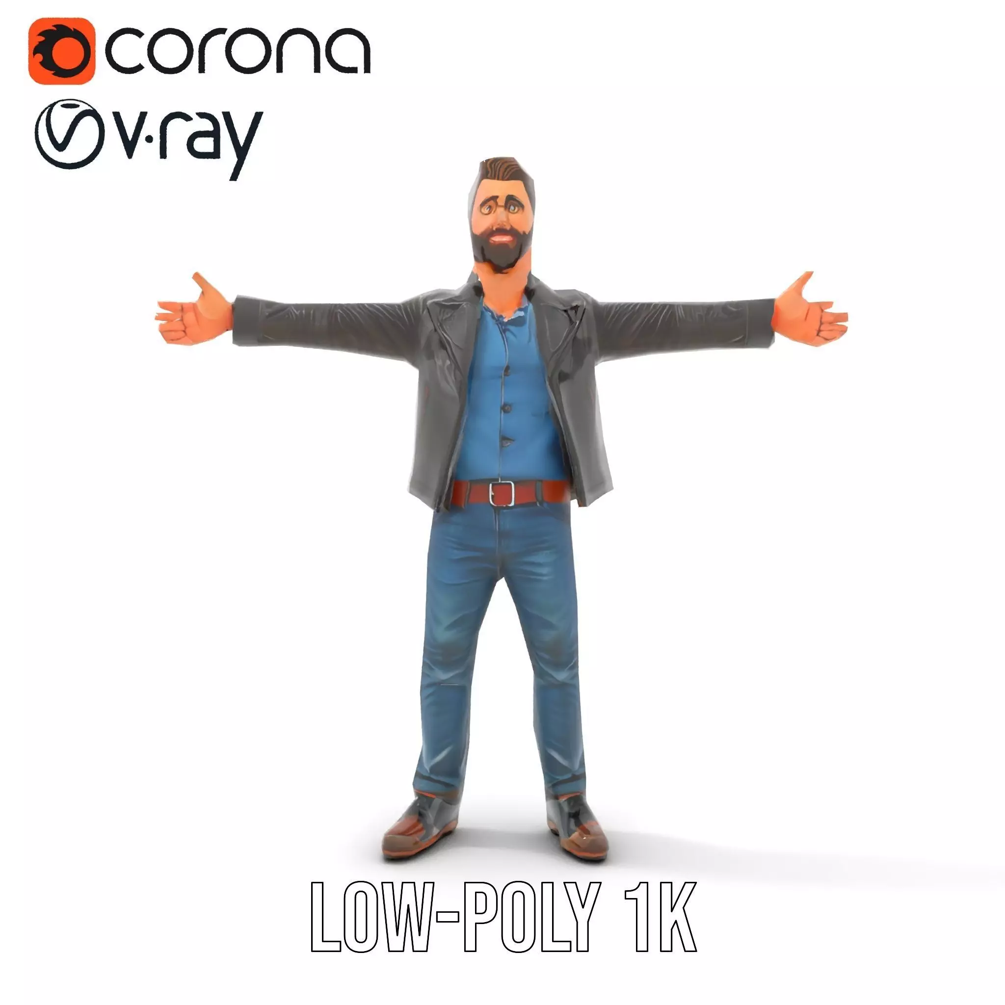 Stylish Male Character in Leather Jacket Model Pack Low-poly 3D model_13