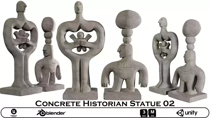 Concrete Historian Statue 02 - Abstract Figurine 3D Model Pack