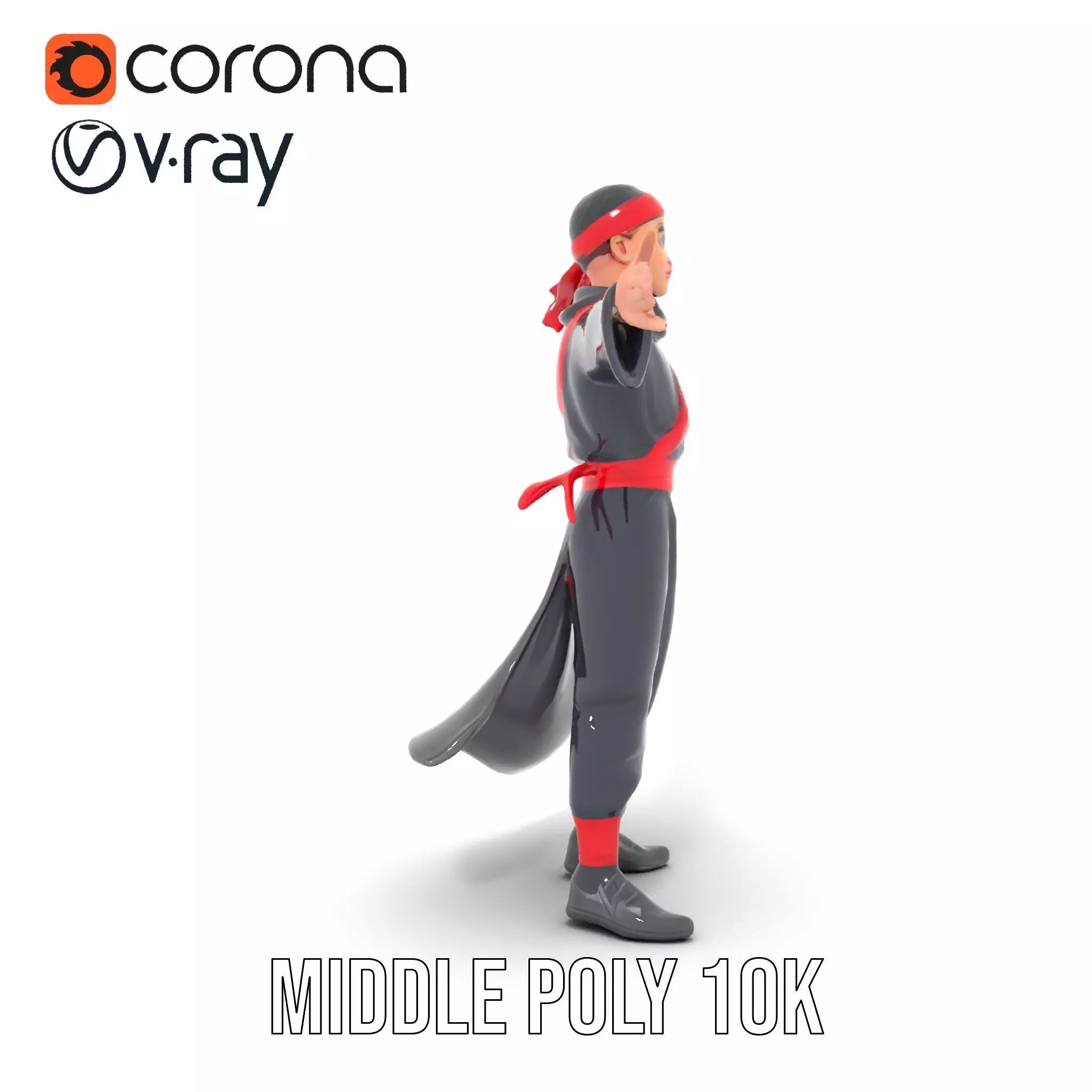 Animated Ninja Character Model Pack with Dynamic Poses Low-poly 3D model_15
