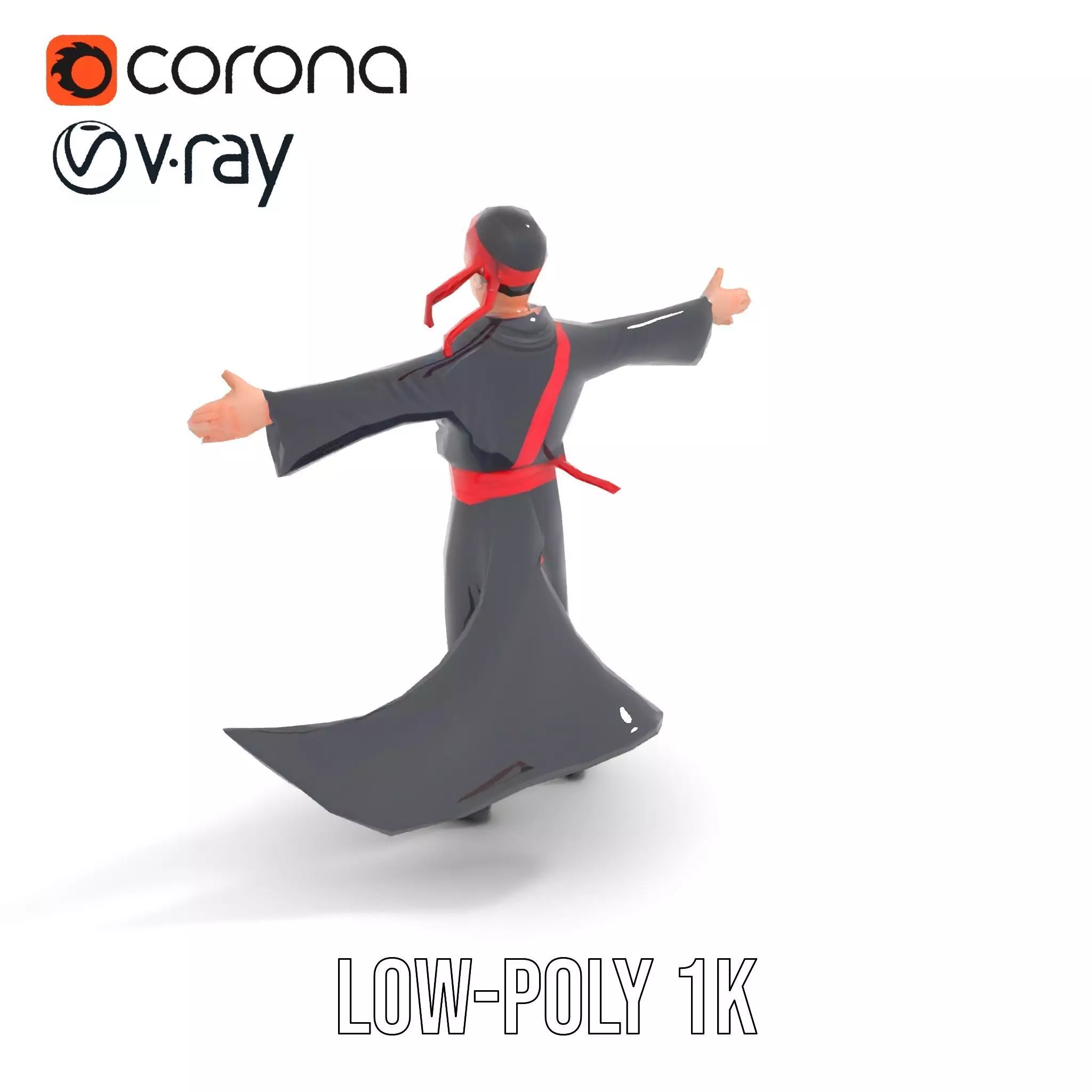 Animated Ninja Character Model Pack with Dynamic Poses Low-poly 3D model_21