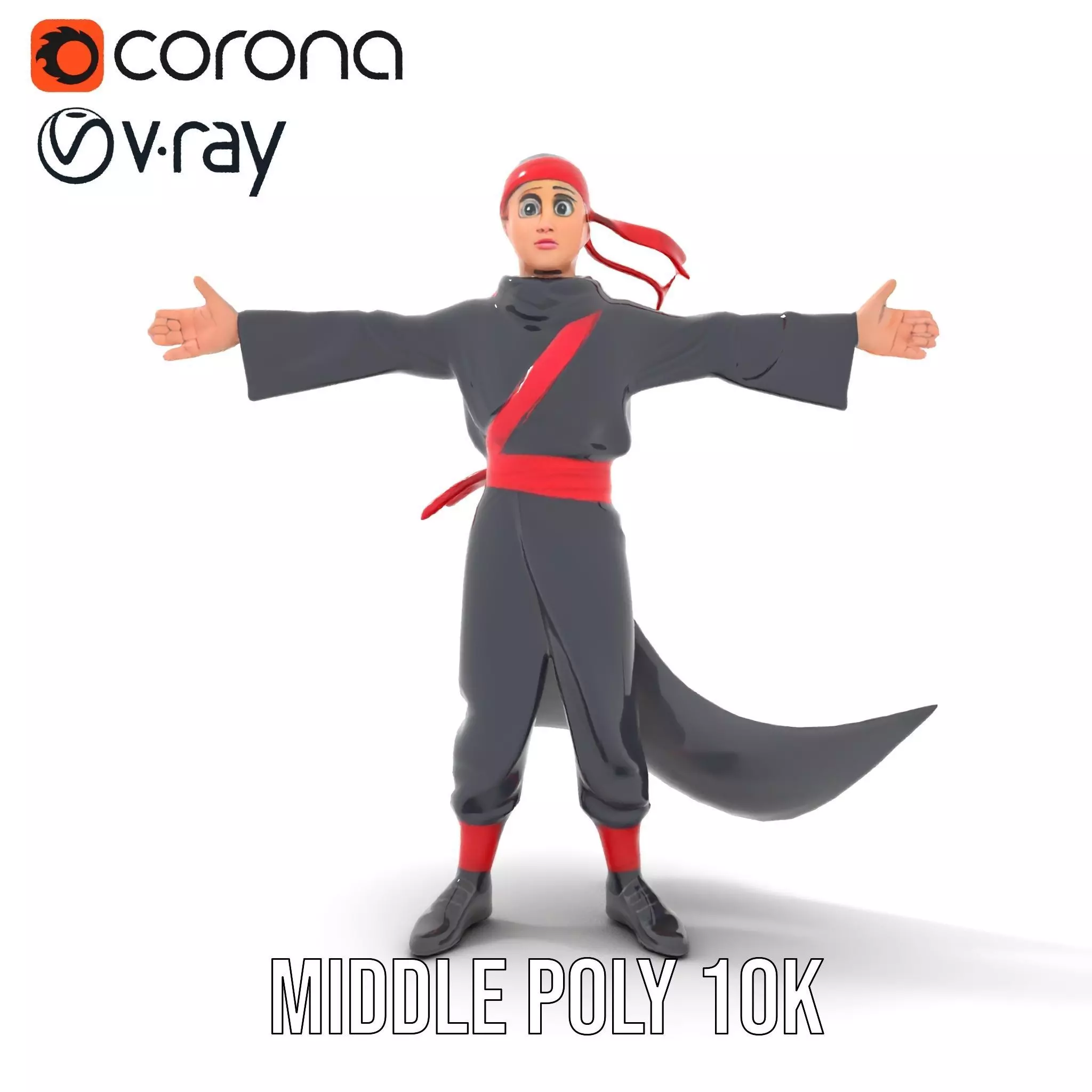 Animated Ninja Character Model Pack with Dynamic Poses Low-poly 3D model_26