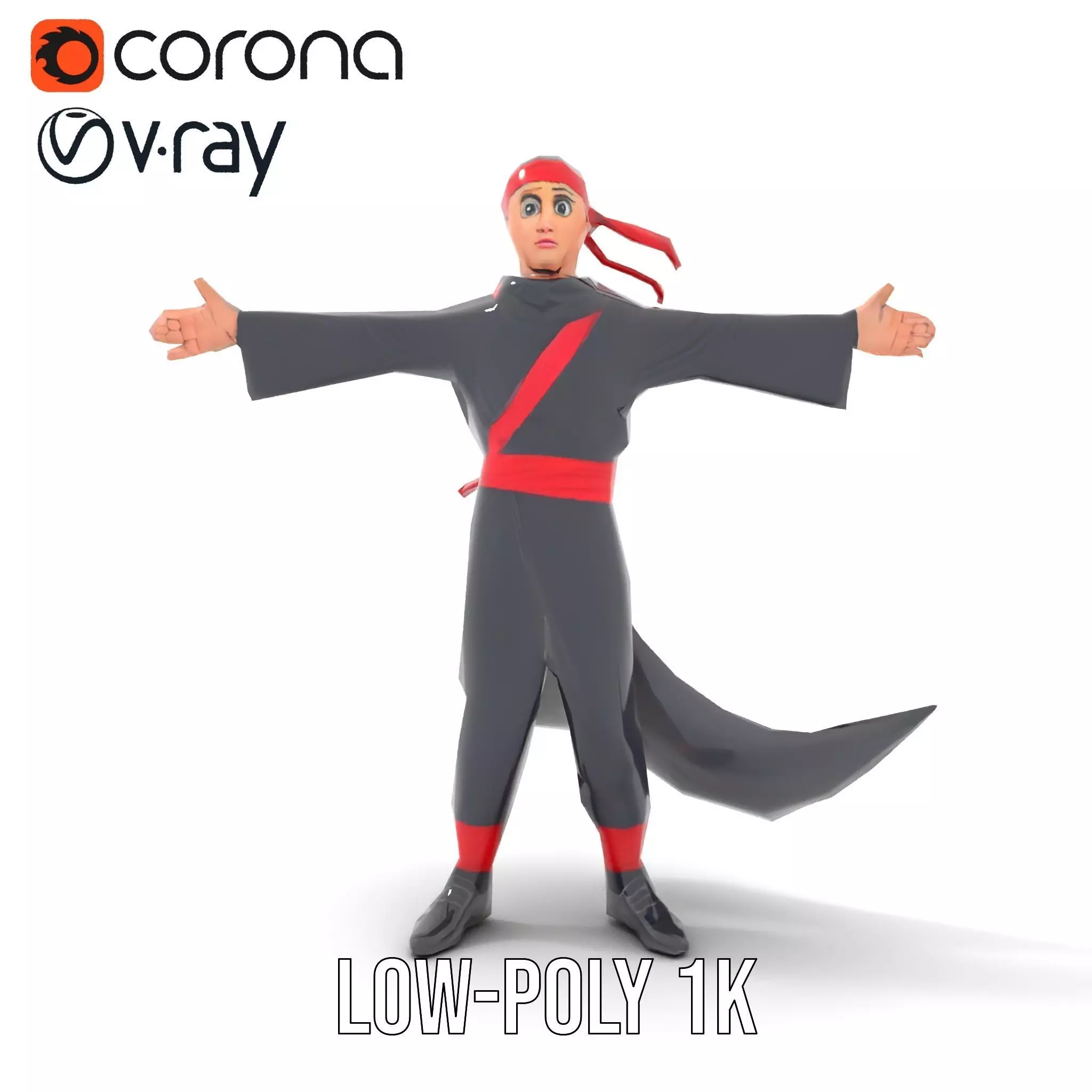 Animated Ninja Character Model Pack with Dynamic Poses Low-poly 3D model_8