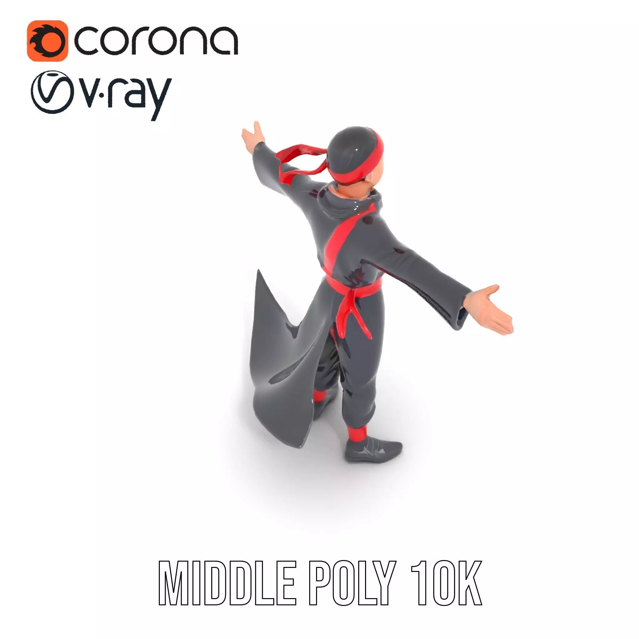 Animated Ninja Character Model Pack with Dynamic Poses Low-poly 3D model_9