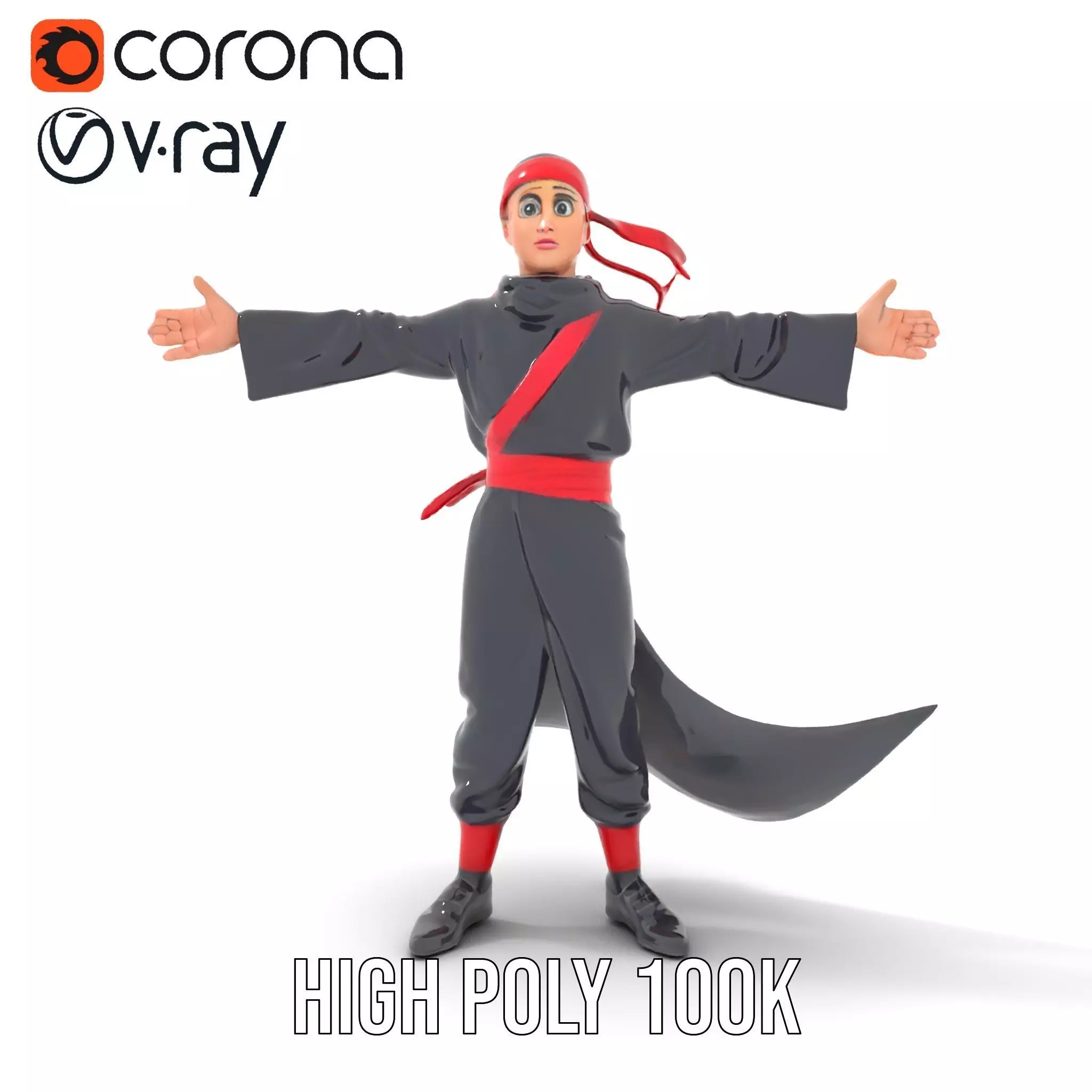 Animated Ninja Character Model Pack with Dynamic Poses Low-poly 3D model_25