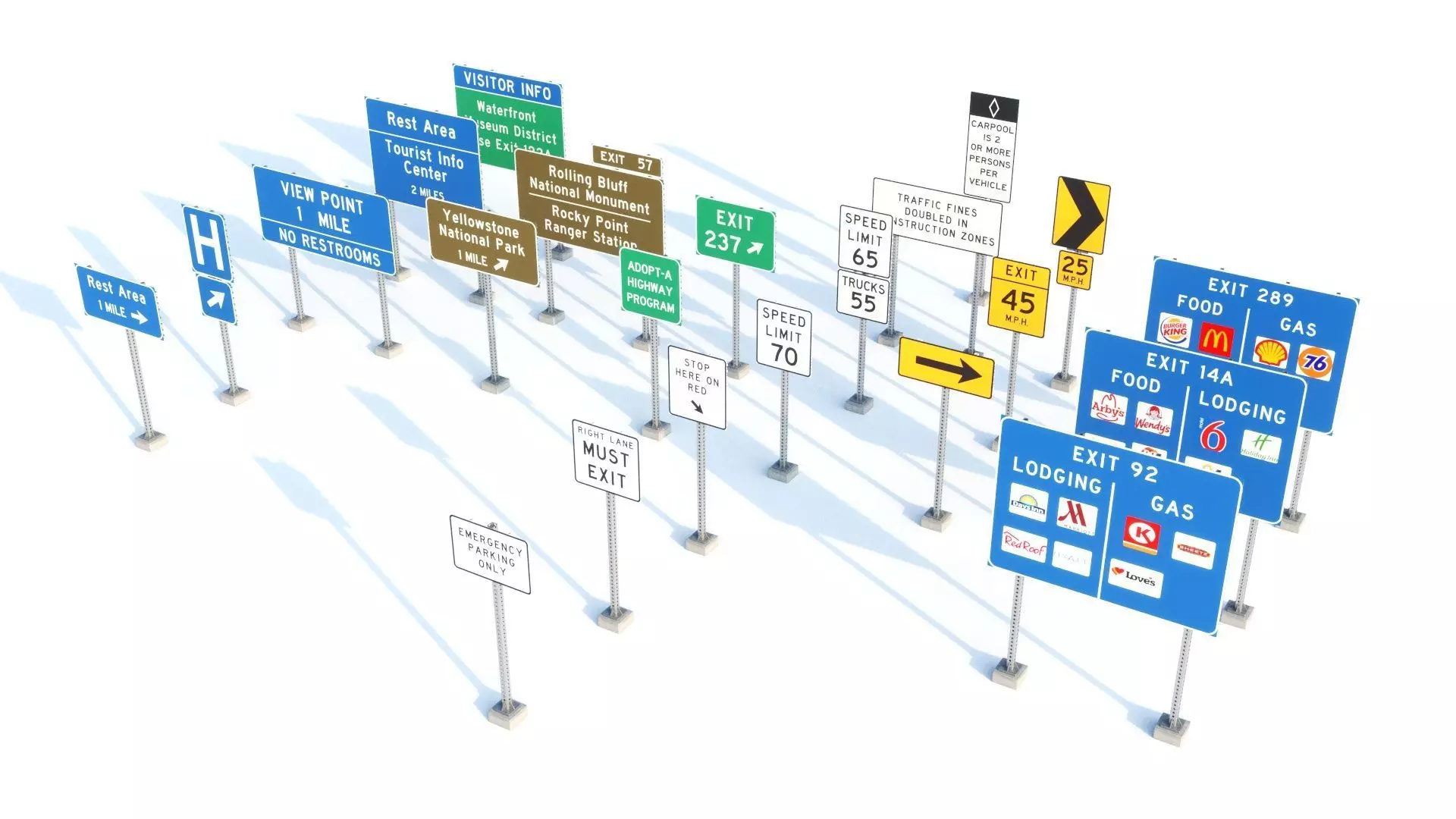 Highway Sign collection  3D model_7