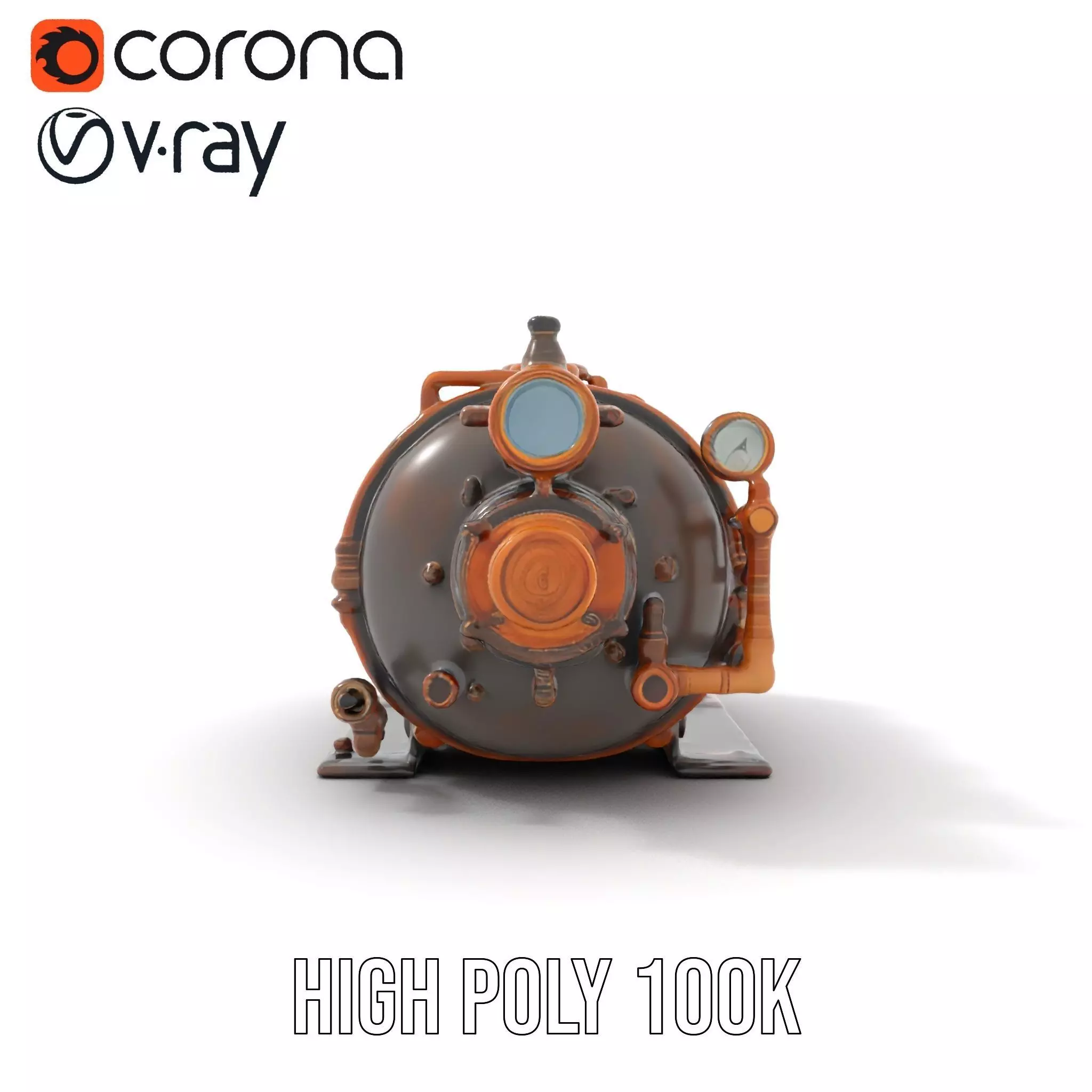 Steampunk Boiler with Gauges and Pipes Model Pack Low-poly 3D model_32