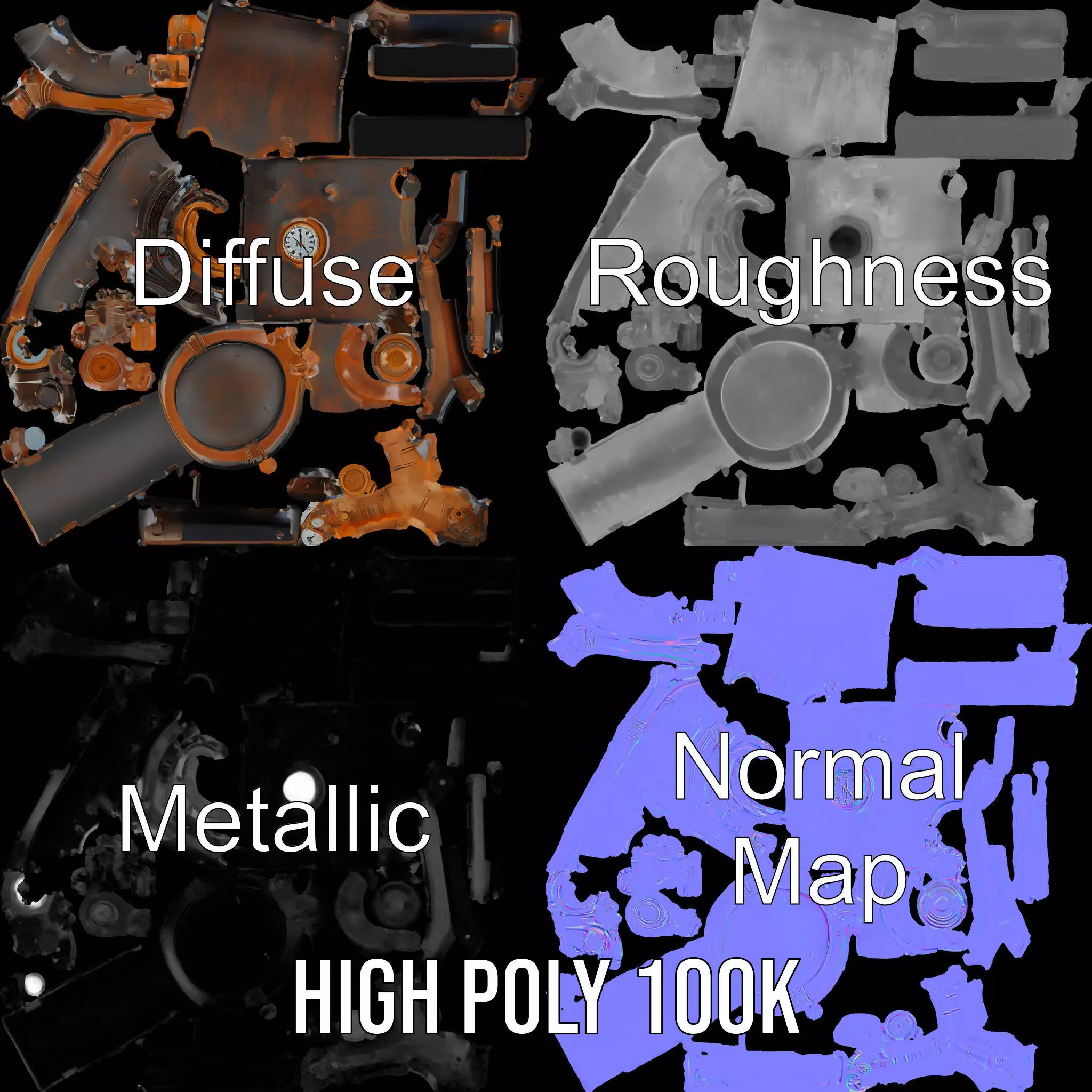 Steampunk Boiler with Gauges and Pipes Model Pack Low-poly 3D model_3