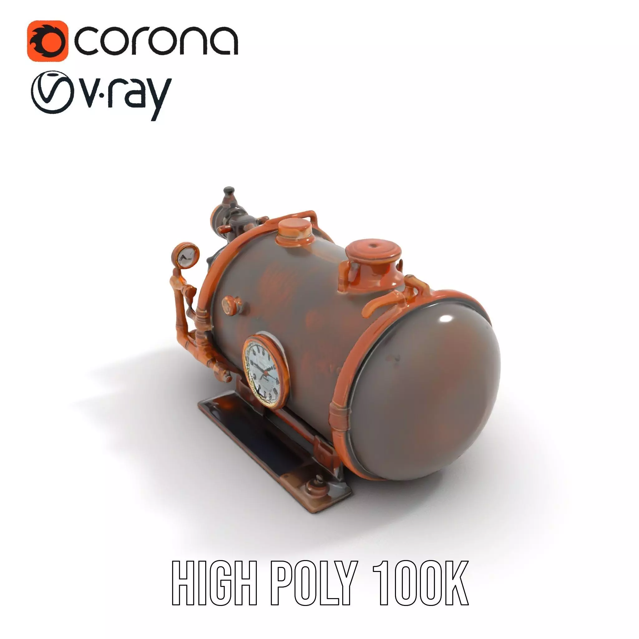 Steampunk Boiler with Gauges and Pipes Model Pack Low-poly 3D model_17