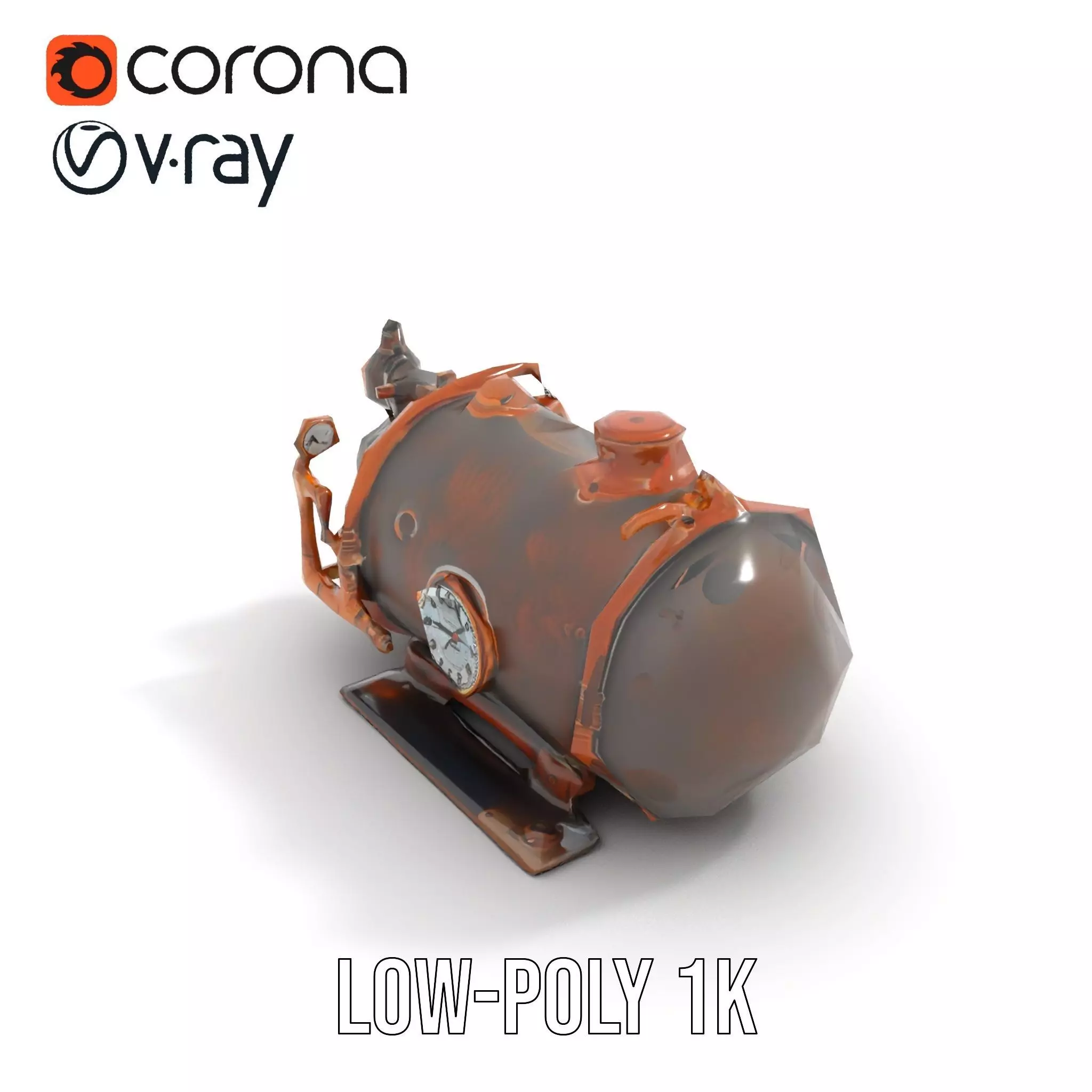 Steampunk Boiler with Gauges and Pipes Model Pack Low-poly 3D model_16