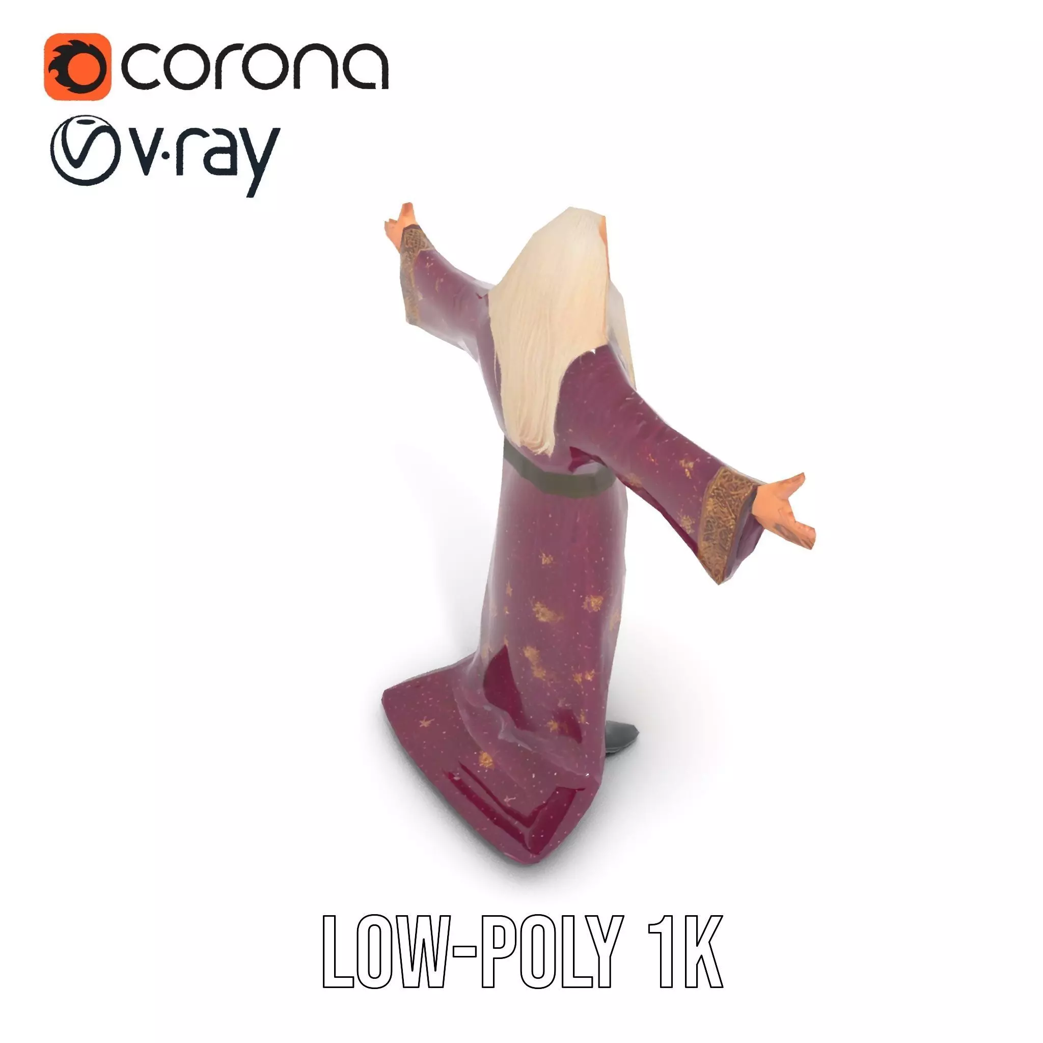 Wizard Character Model Pack with Purple Robe Low-poly 3D model_8