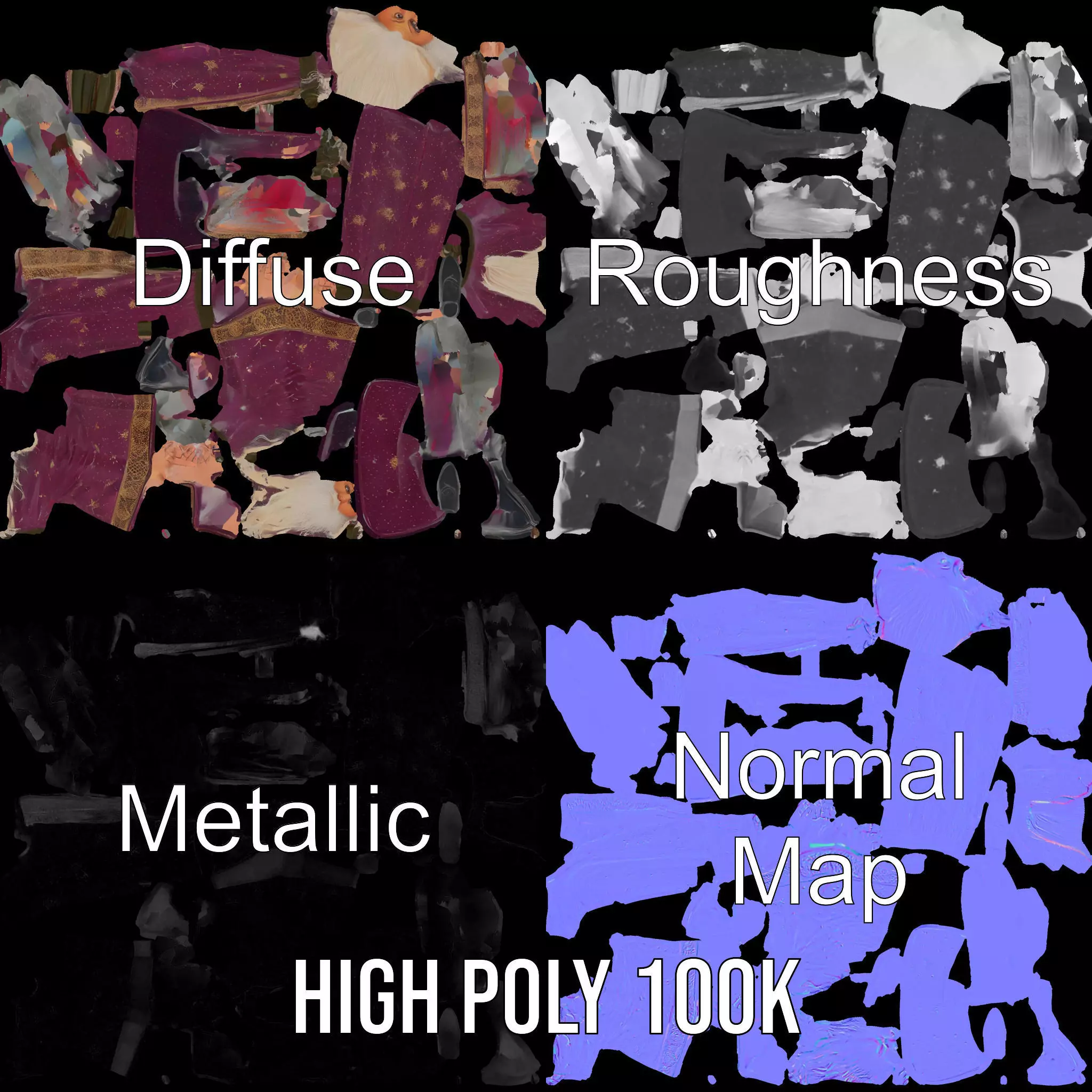 Wizard Character Model Pack with Purple Robe Low-poly 3D model_4