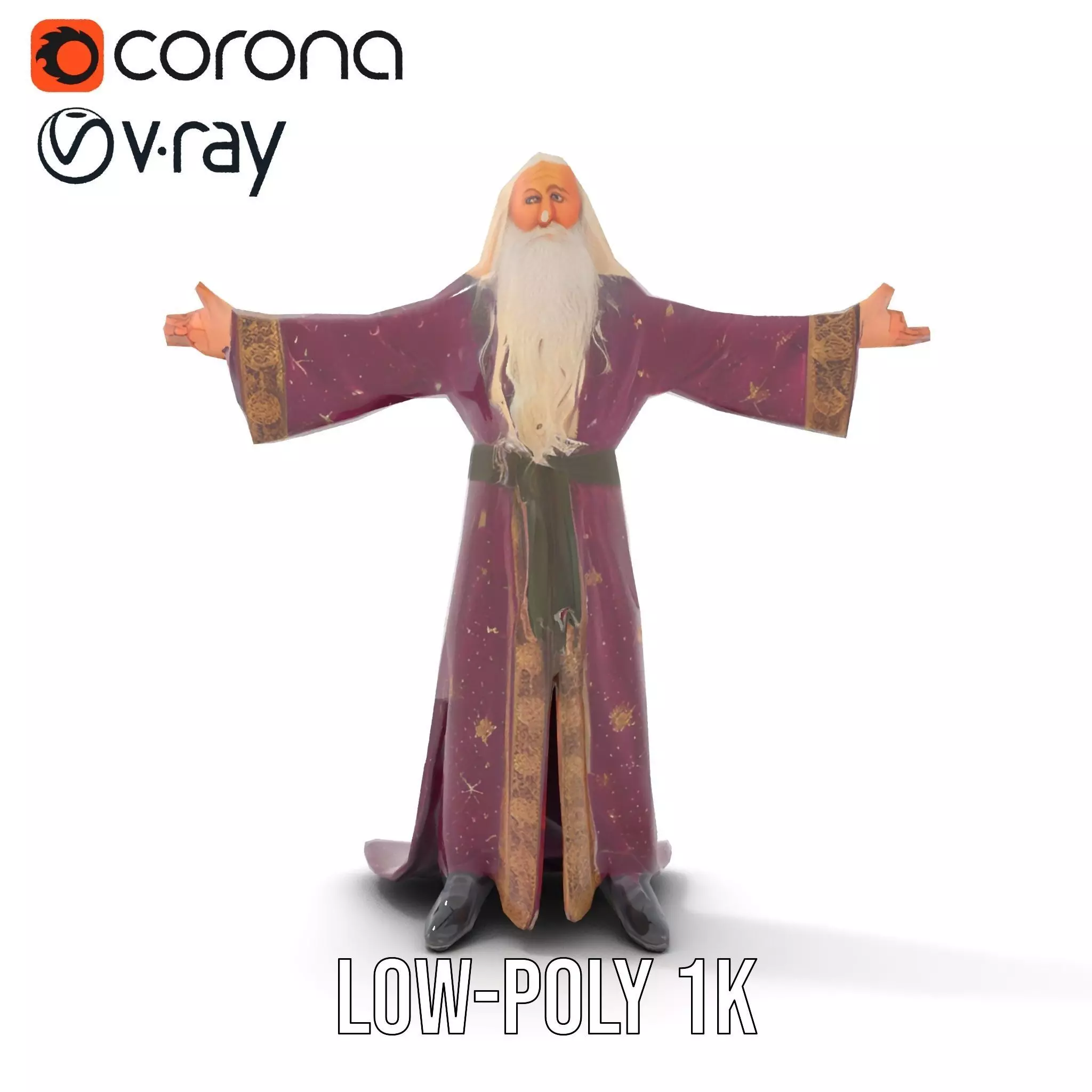 Wizard Character Model Pack with Purple Robe Low-poly 3D model_11