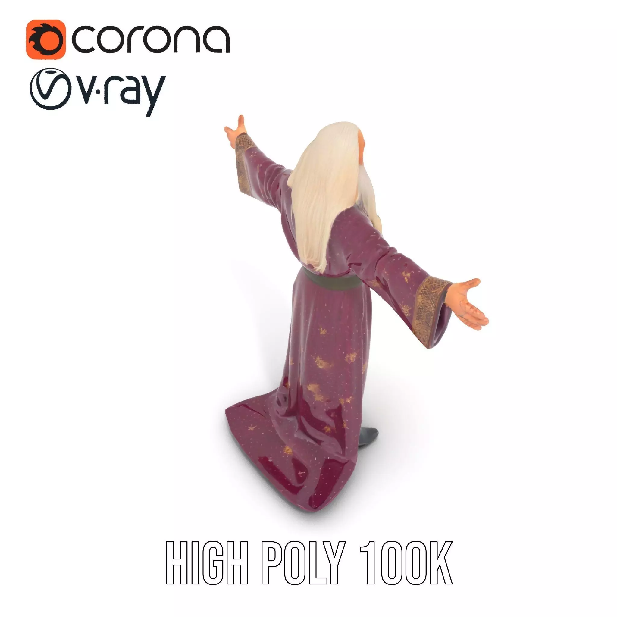 Wizard Character Model Pack with Purple Robe Low-poly 3D model_27
